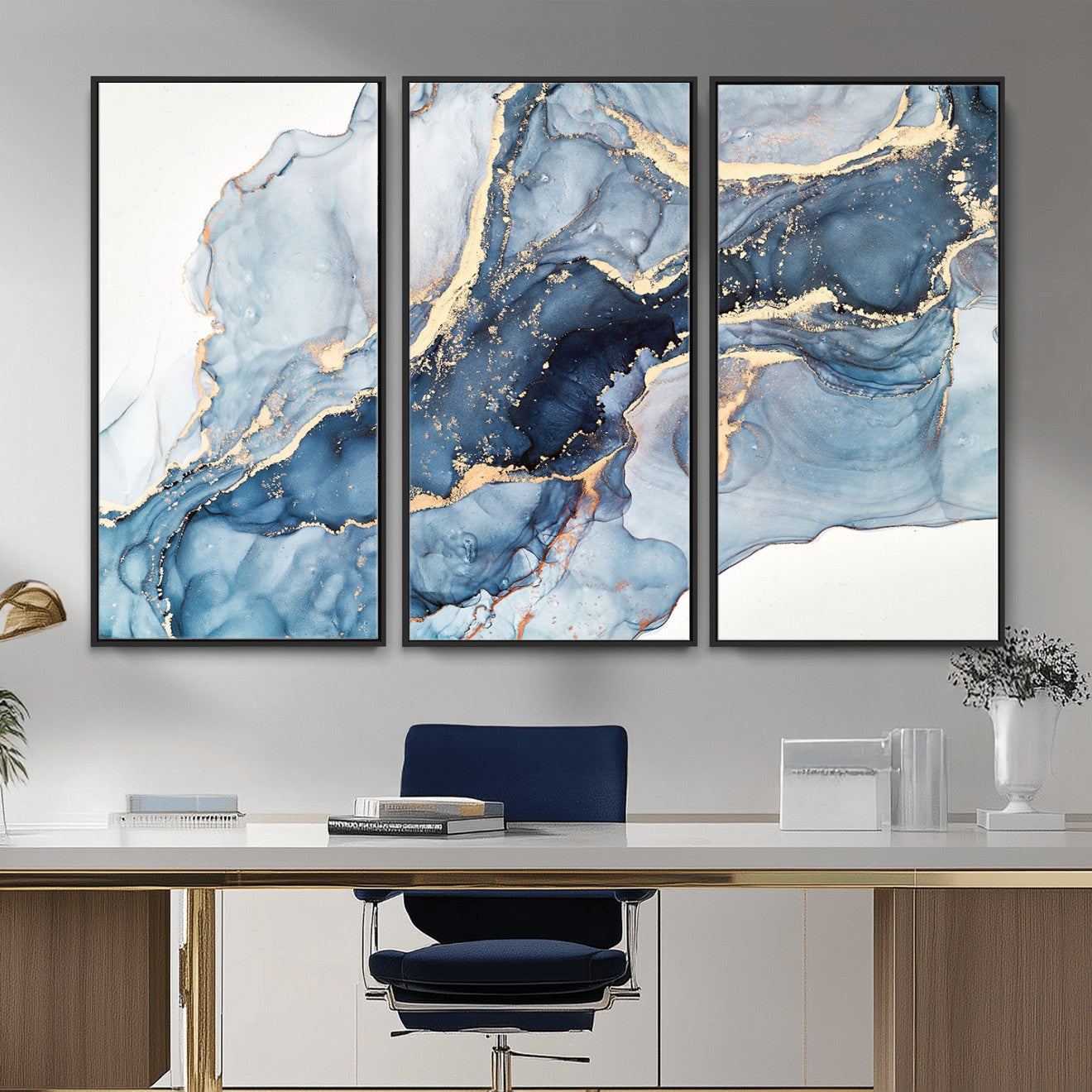 33782-MGV-CV-36X24 - Abstract Art Print - Blue Abstract Canvas Wall Art Print Abstract Art Fluid Effect Marble Wall Art
