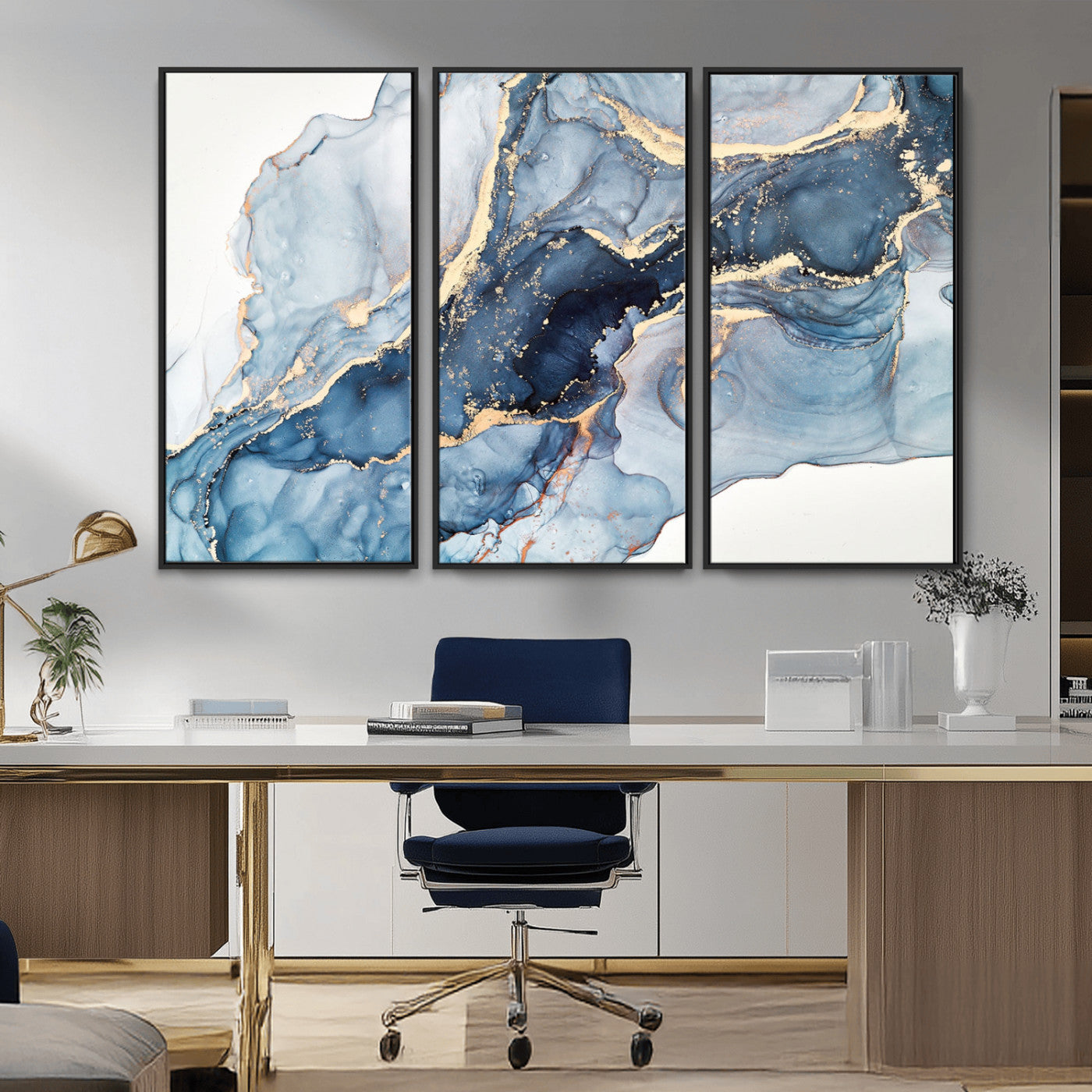 33782-MGV-CV-36X24-Abstract Art Print - Blue Abstract Canvas Wall Art Print Abstract Art Fluid Effect Marble Wall Art