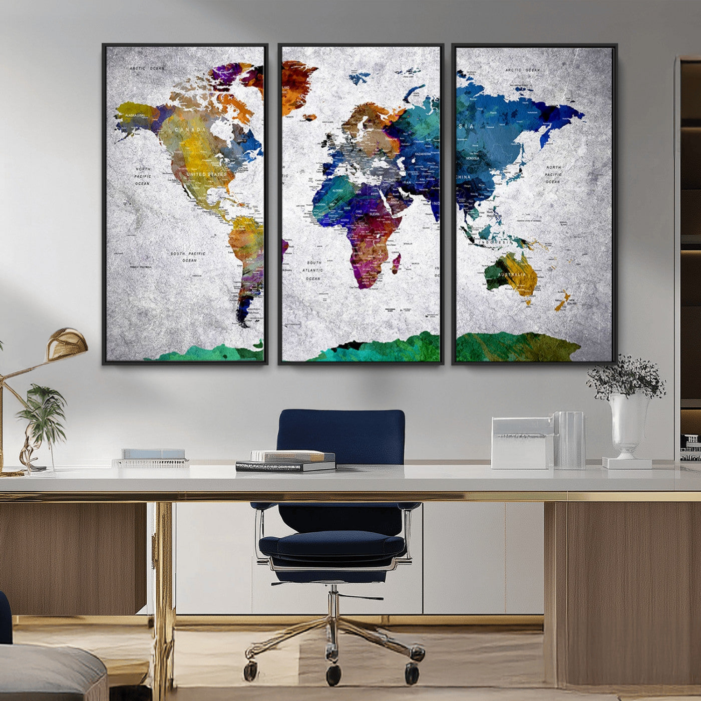 MGV-FC-48X32-3P - Push Pin World Map Canvas Print – Framed Wall Art for Couples to Track Their Travels – Anniversary