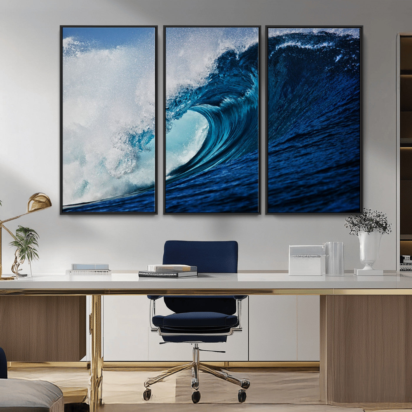 MGV-FC-48X32-3P - Ocean Wave at Sunset Canvas Art, Large Wall Print of Vibrant Water Waves, Coastal Art for Living Room and Dining Room Decor