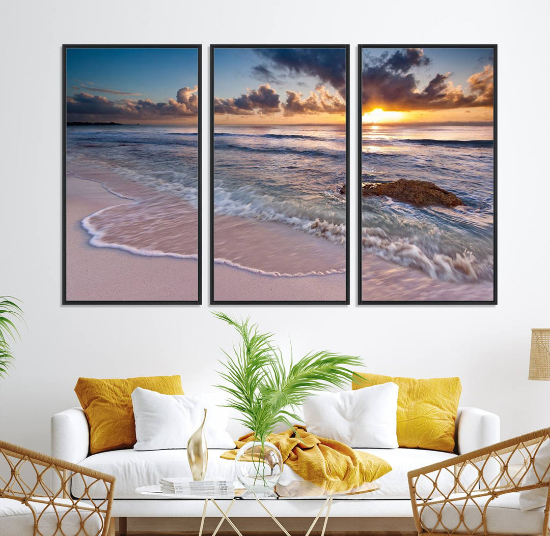 Sea Ocean Sunset Beach Wall Art Canvas Print.