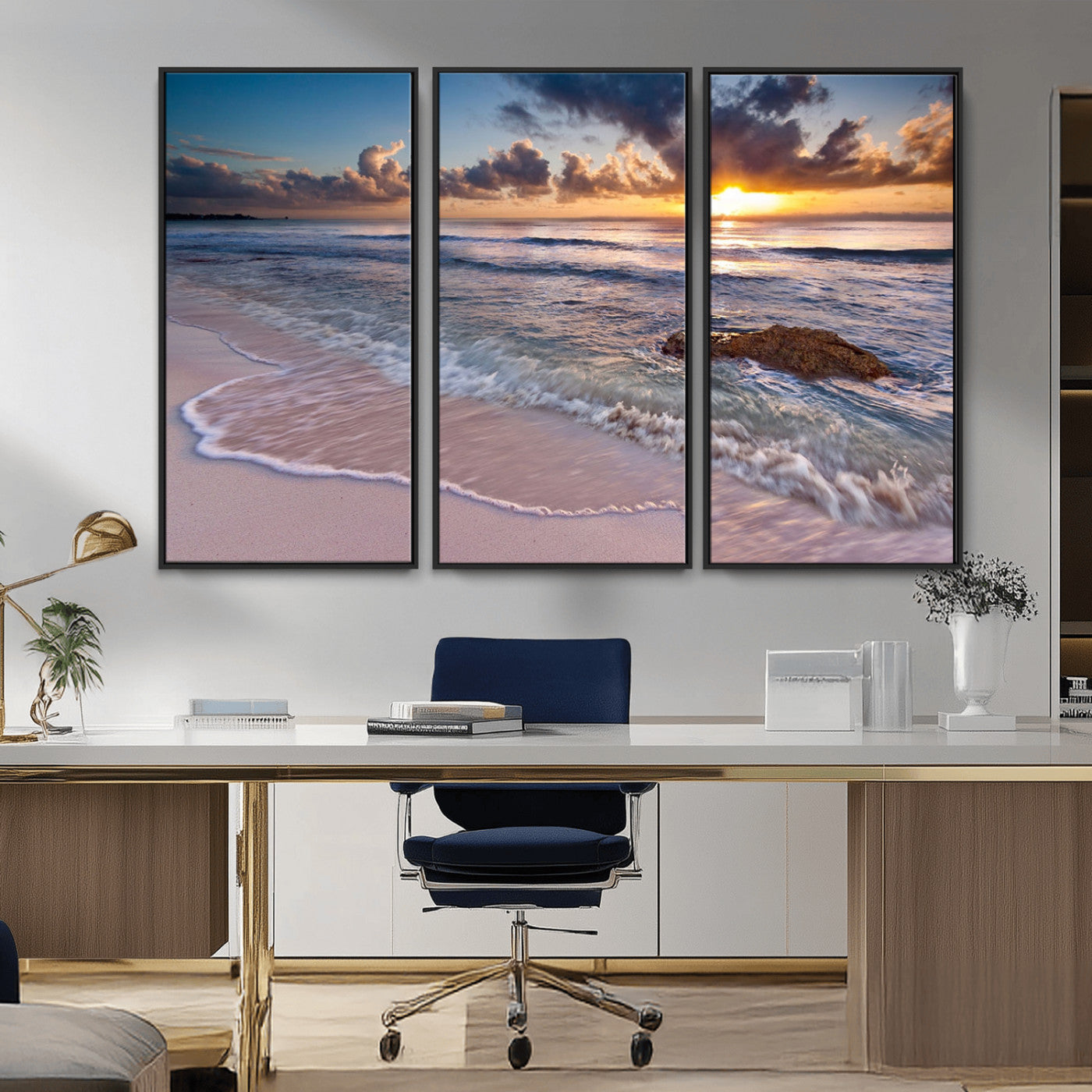 MGV-FC-48X32-3P - Sea Ocean Sunset Beach Wall Art Canvas Print
