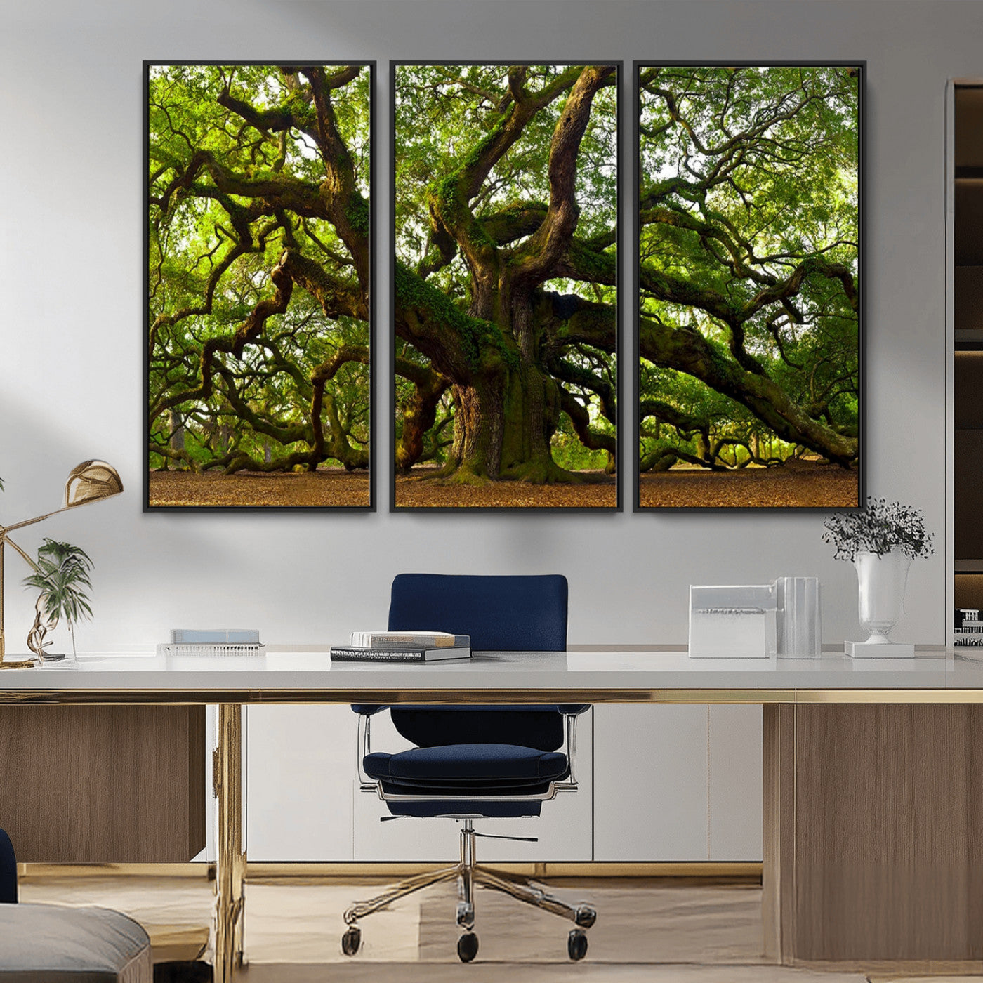 MGV-FC-48X32-3P - Angel Oak Tree Wall Art Canvas Print | Forest Tree Nature Photography Print on Canvas | Large Triptych Art for Living Room or Office Decor