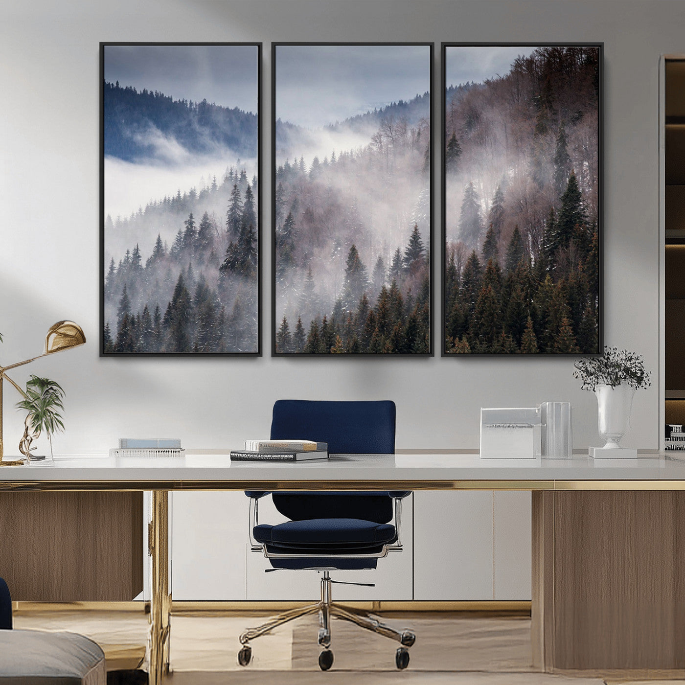 MGV-FC-48X32-3P - Beautiful Rising Fog in Winter Mountain Landscape - Framed Rising Fog in Winter Mountain Canvas