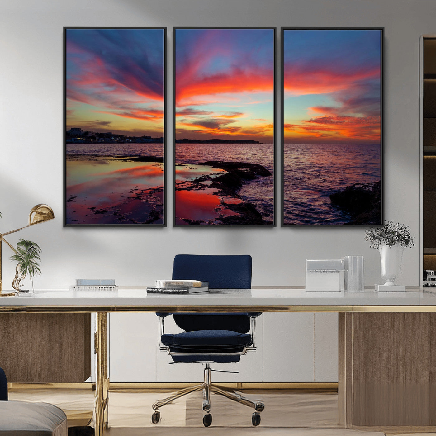 MGV-FC-48X32-3P - Glorious Sunset on The Beach Wall Art Canvas Print