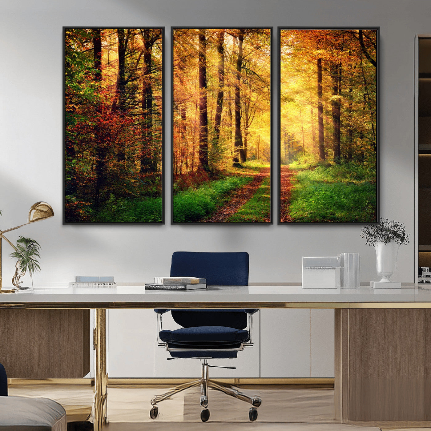 MGV-FC-48X32-3P - Forest Fall Wall Art Print - Sunlight Through Trees Wall Art Canvas Print