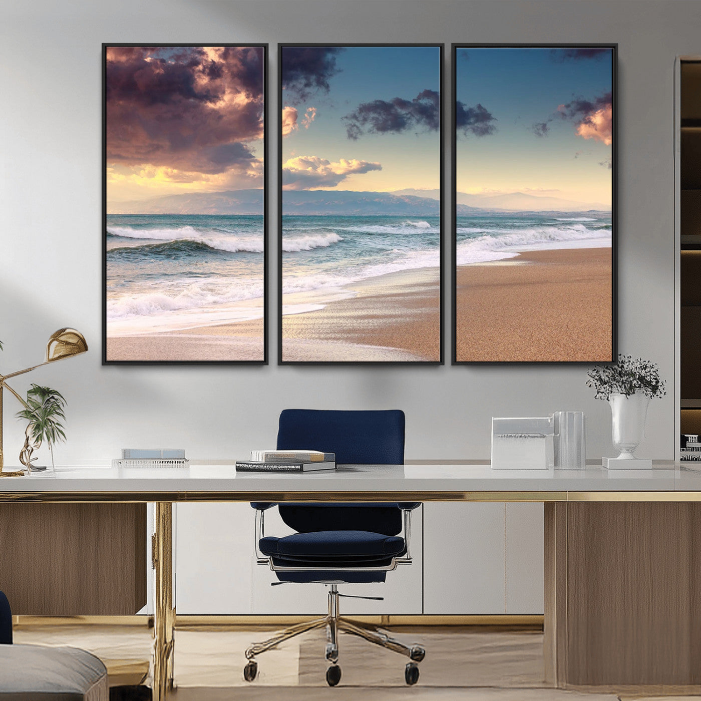 MGV-FC-48X32-3P - Cloudy Weather Beach Sunset Canvas Print | Sunrise Wall Art Canvas Print