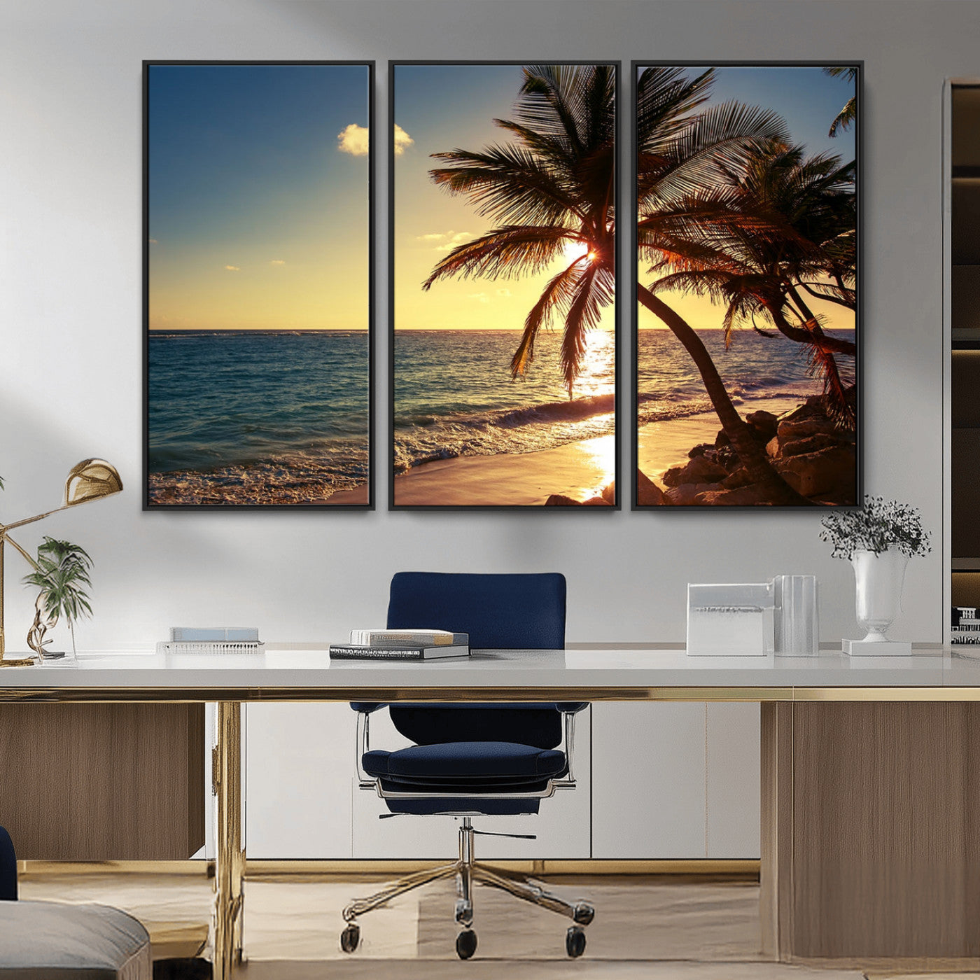 MGV-FC-48X32-3P - Sunset Palm Trees Wall Art Canvas Print