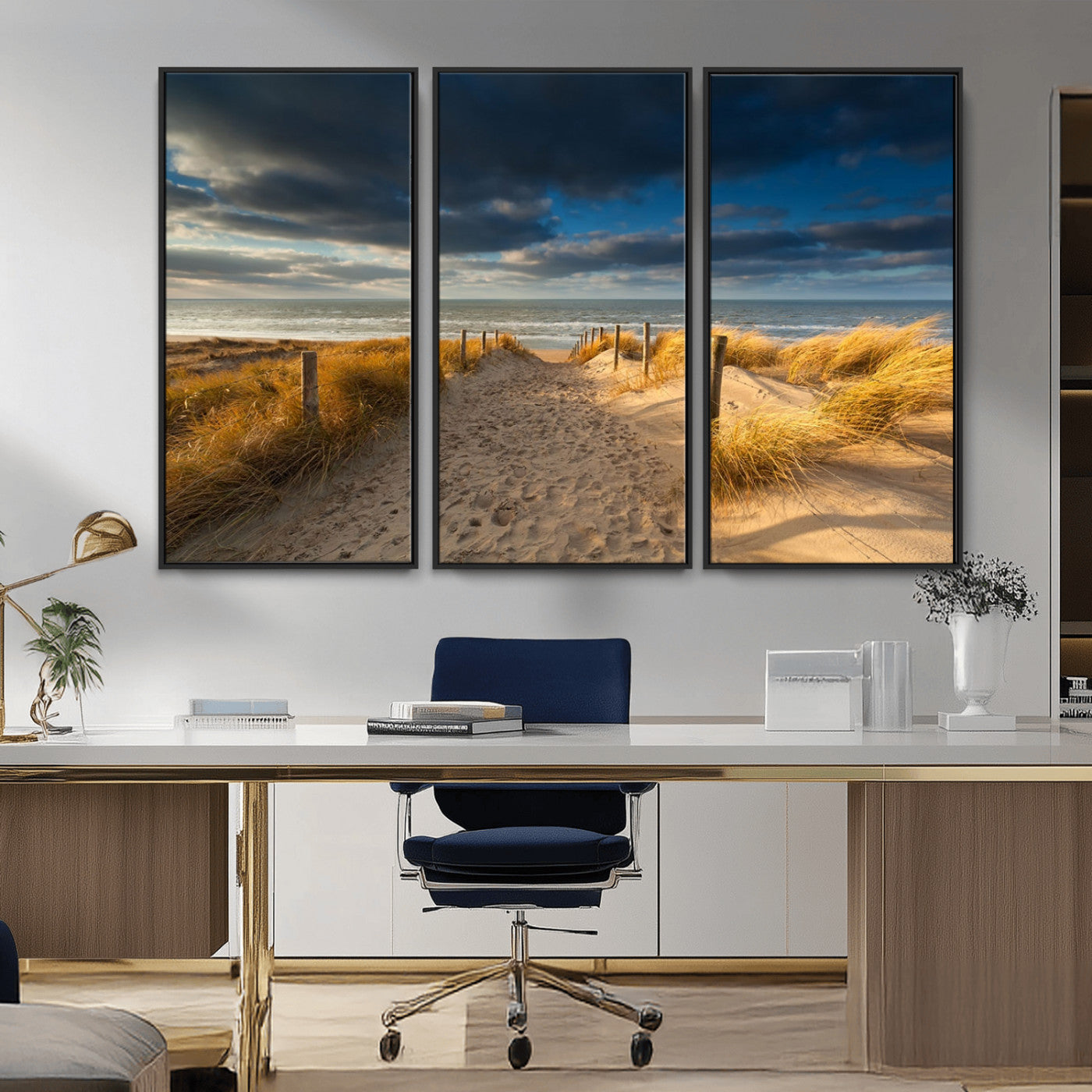MGV-FC-48X32-3P - Ocean Beach Dark Clouds Wall Art Canvas Print