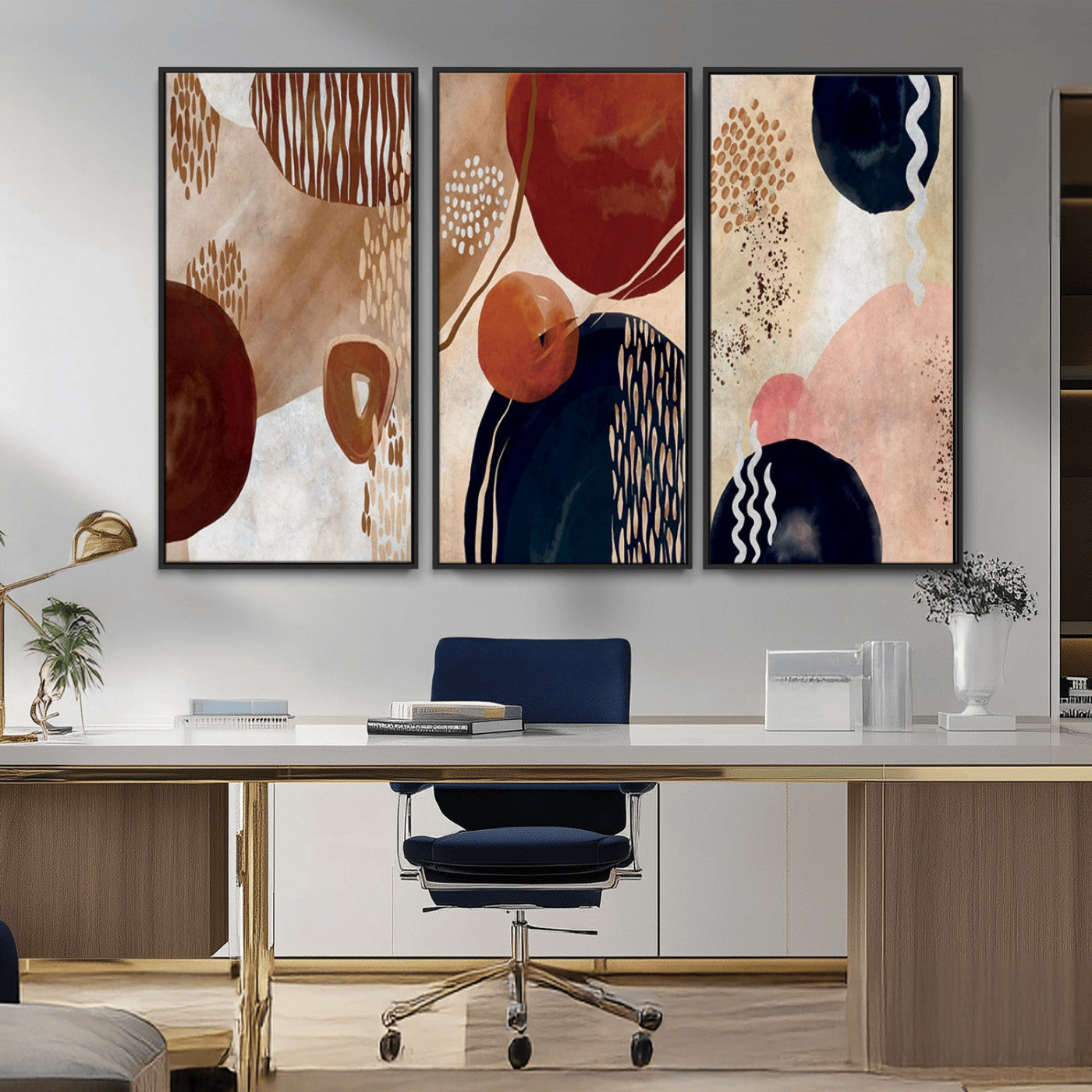 MGV-FC-48X32-3P - Boho Wall Art Canvas Print Set Mid-Century Prints Bohemian Wall Artwork Prints Boho Neutral