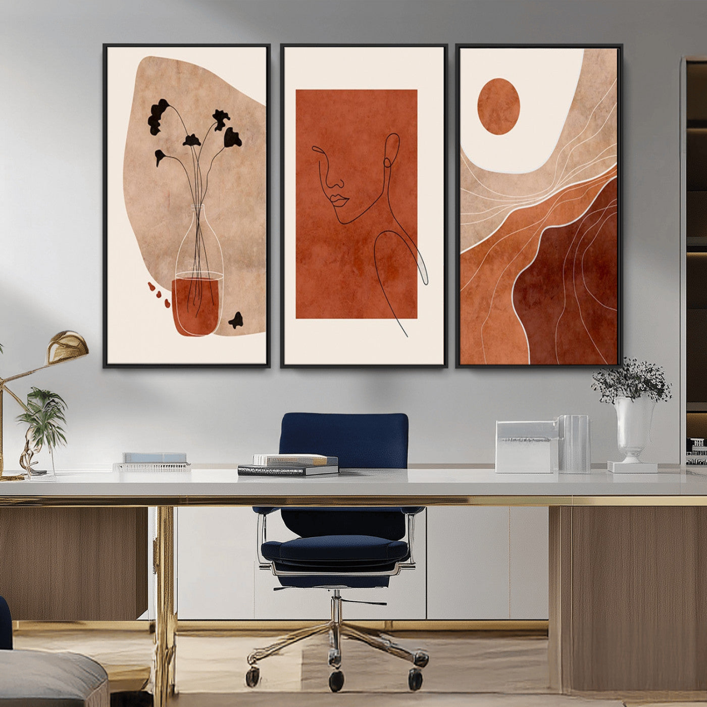 MGV-FC-48X32-3P - Boho Sunset Mountain Canvas Print, Modern Boho Sunset Mountain Landscape Triptych – Giclée Canvas