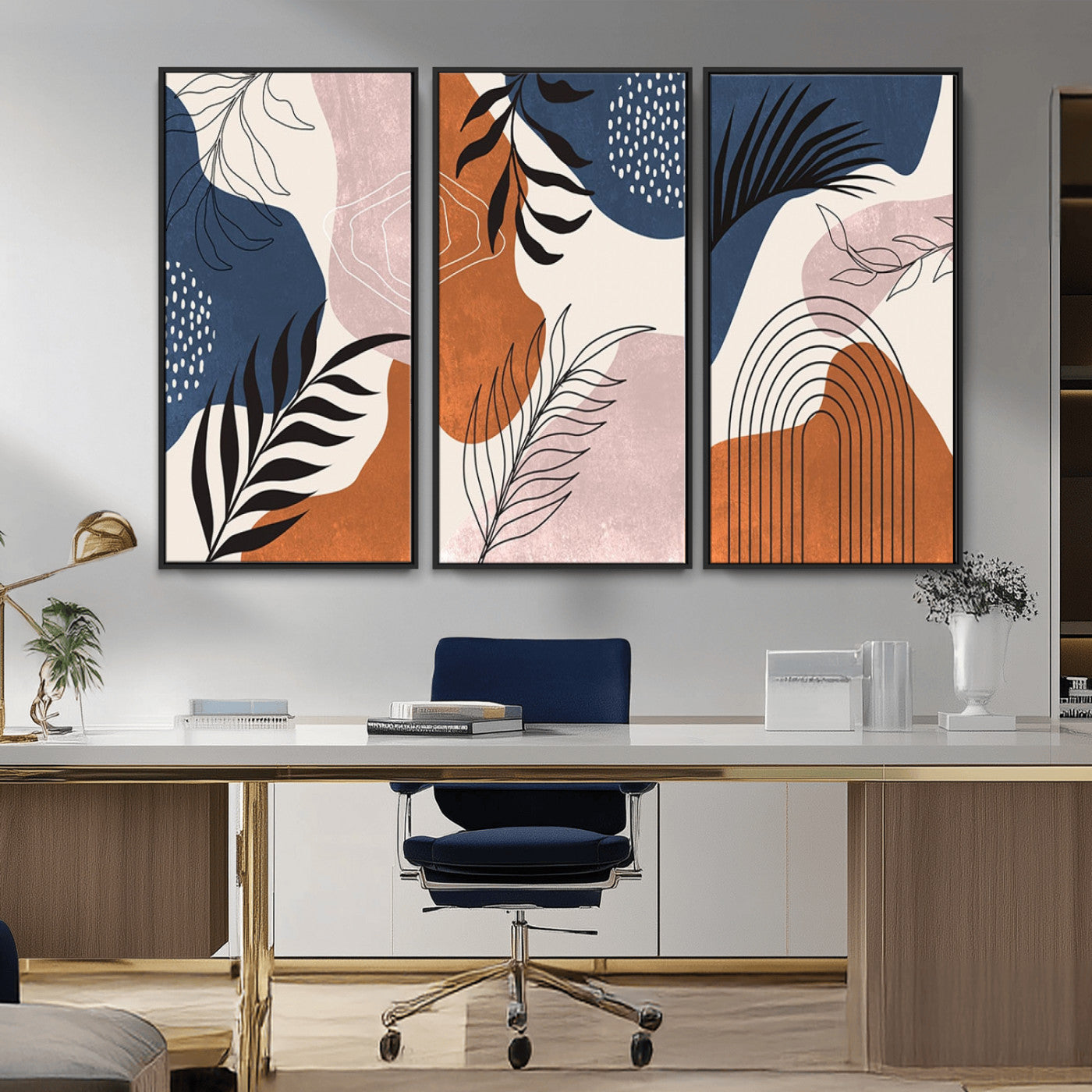 MGV-FC-48X32-3P - Boho Wall Art Canvas Print Set Mid-Century Prints Bohemian Wall Artwork Prints Boho Neutral,