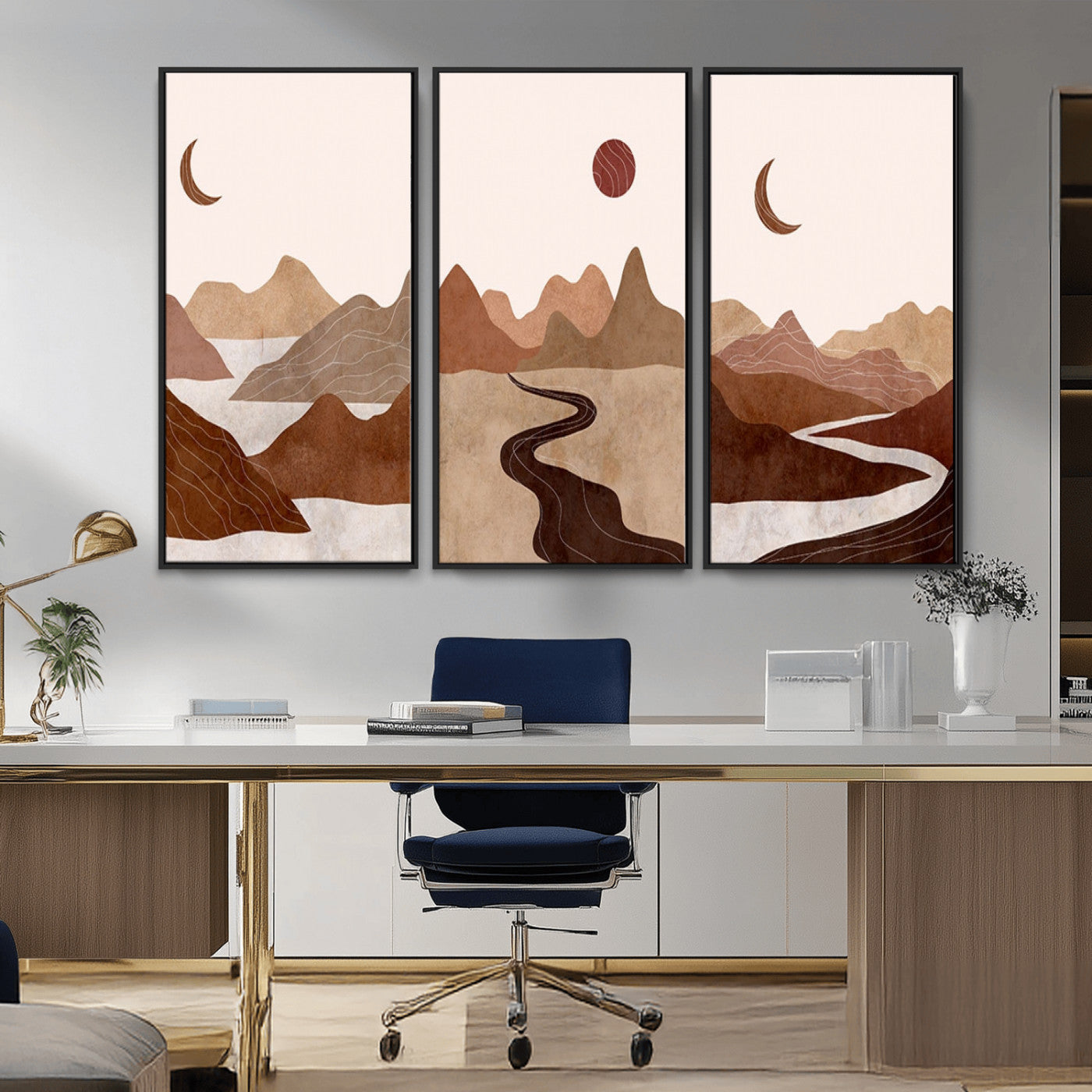 MGV-FC-48X32-3P - Boho Wall Art Canvas Print Set Mid-Century Prints Bohemian Wall Artwork Prints Boho Neutral