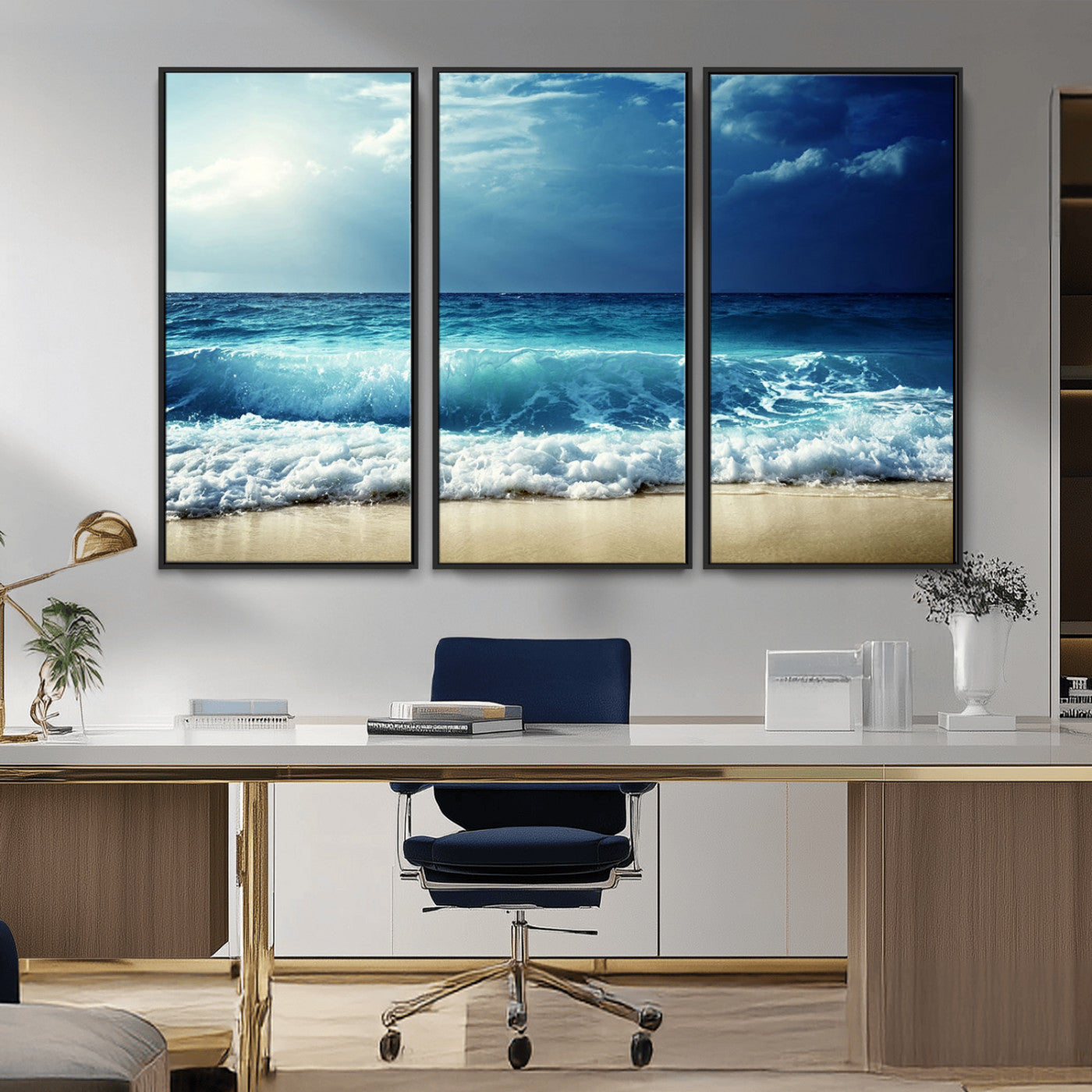 MGV-FC-48X32-3P - Majestic Ocean Wave Wall Art Canvas | 3 Panel Large Seascape Print for Living Room, Bedroom, Office Decor, Ready to Hang