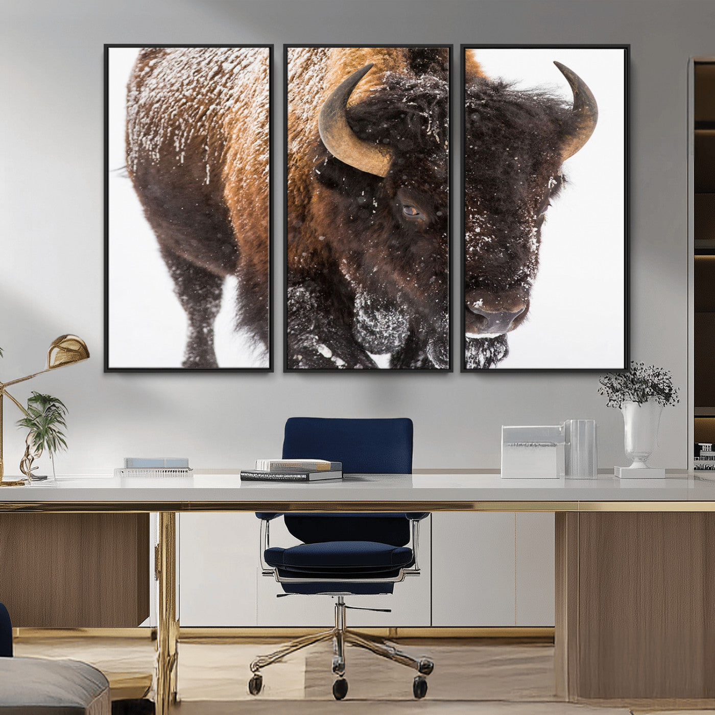 MGV-FC-48X32-3P - Bison Wall Art Canvas Print For Farmhouse, Wild Animal Wall Art