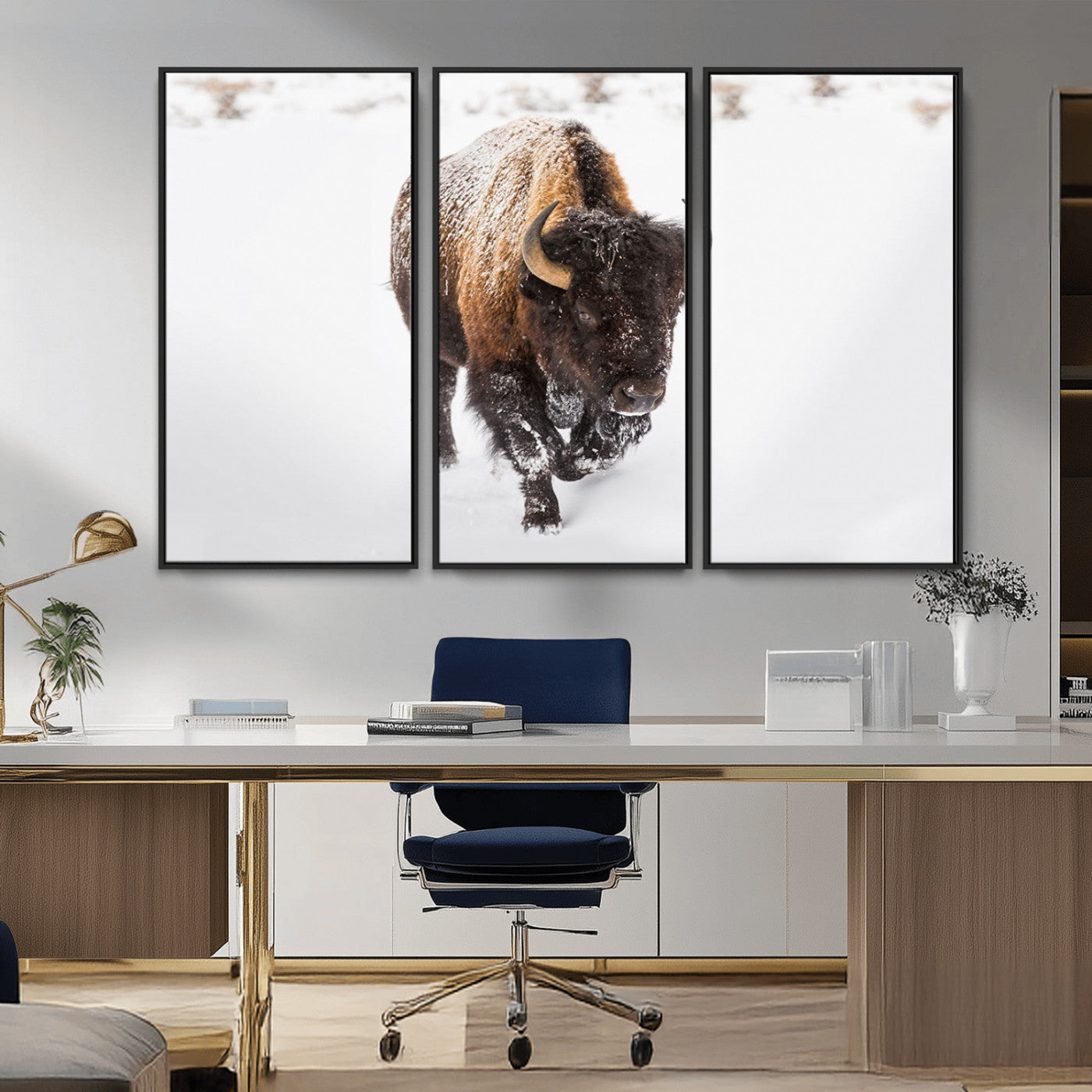 MGV-FC-48X32-3P - Bison Winter Wall Art Canvas Print For Farmhouse Decor