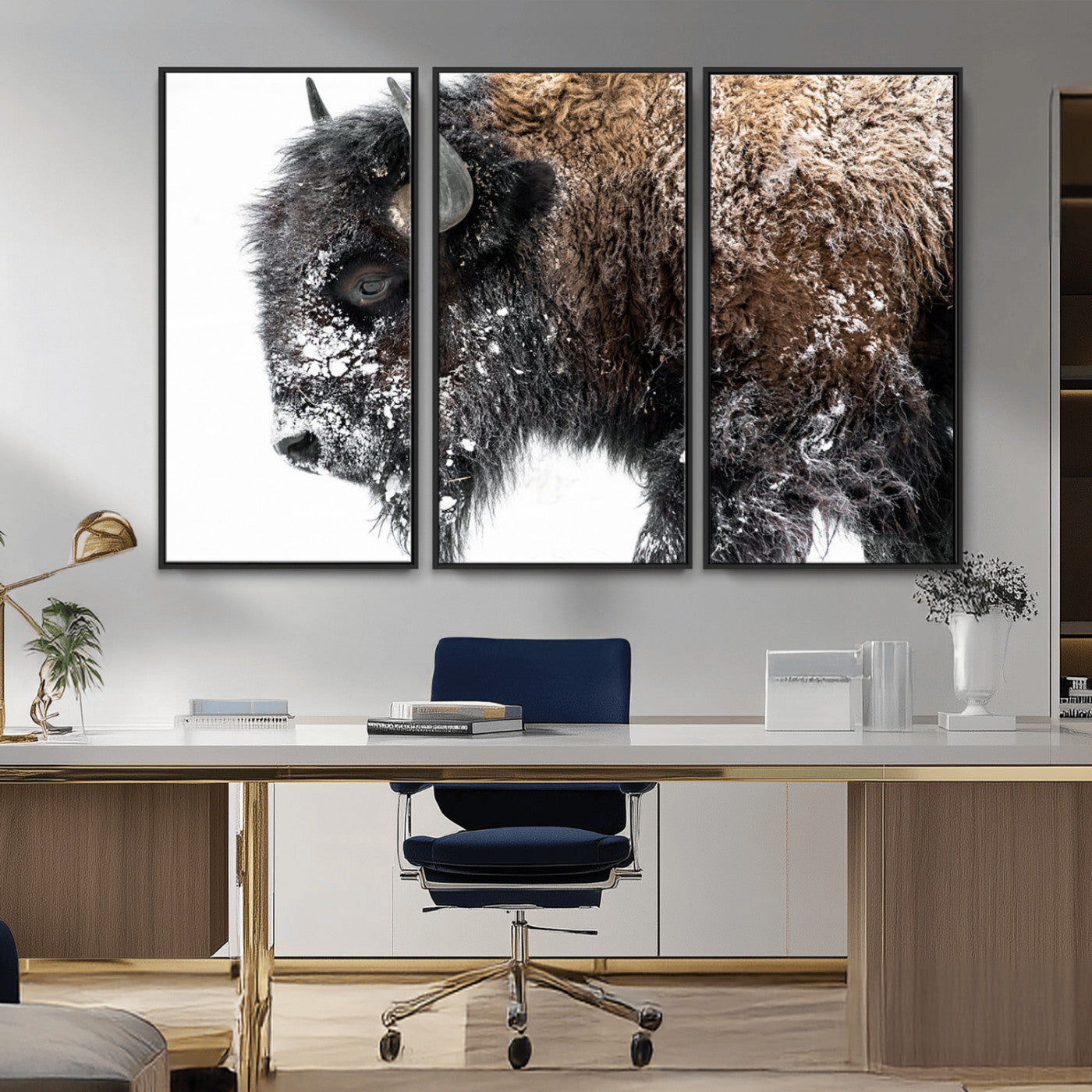 MGV-FC-48X32-3P - American Bison Wall Art Print | Buffalo Canvas Wall Art |  Framed and Ready to Hang Bison Print for Living Room or Office