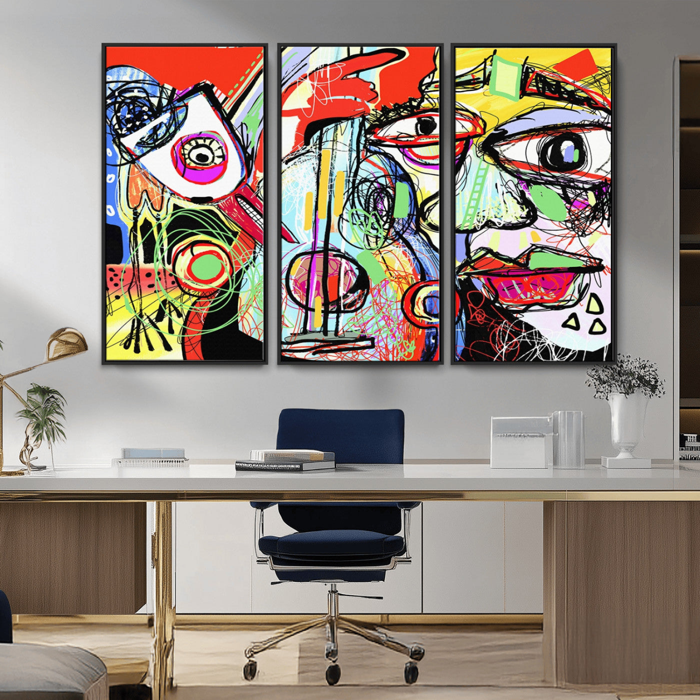 MGV-FC-48X32-3P - Picasso Style Art Abstract Canvas Wall Art Print , Colorful Abstract Artwork