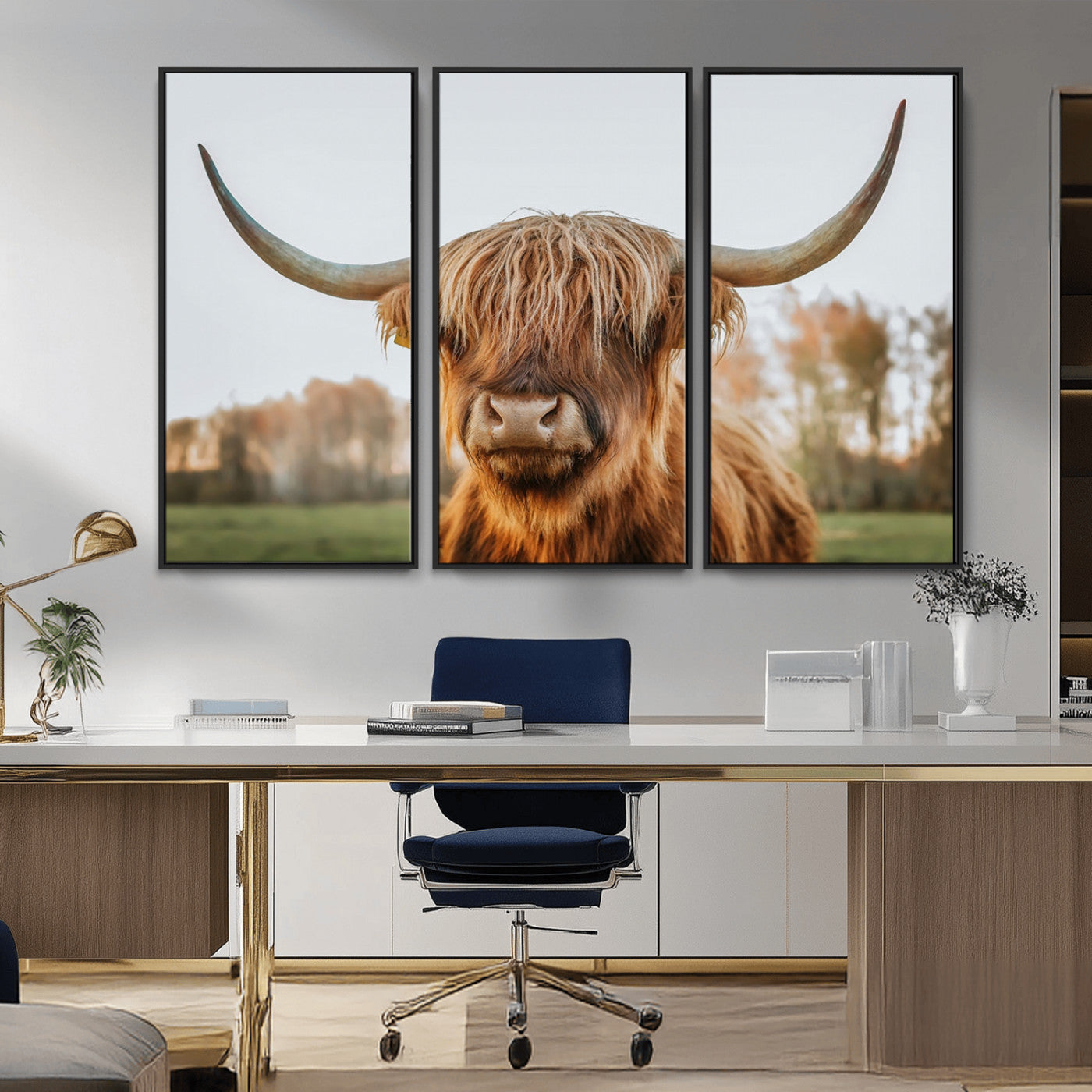 MGV-FC-48X32-3P - Highland Cow Animal Scottish Cattle Art Print Farmhouse Wall Art Canvas Print