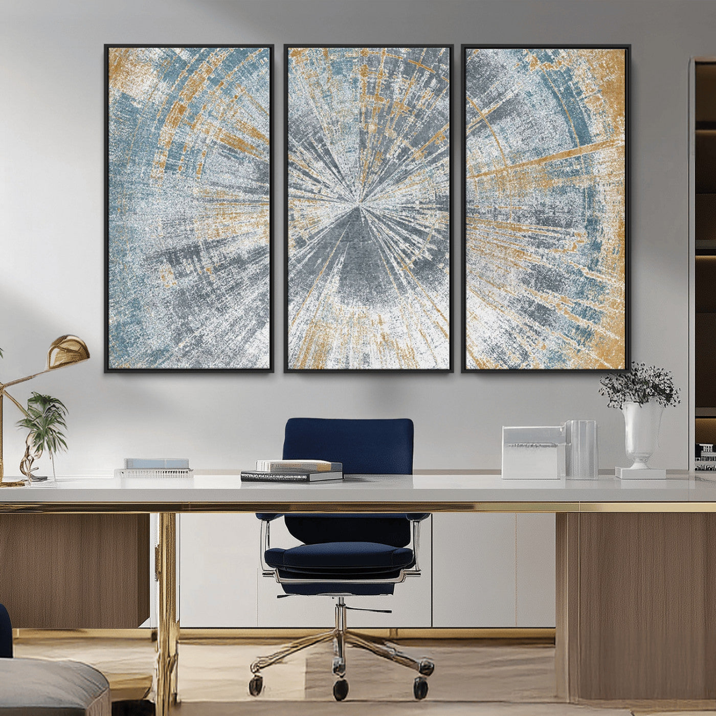 MGV-FC-48X32-3P - Radiant Abstract Wood Rings Canvas Art – Modern Triptych Wall Decor for Living Room or Farmhouse Decor
