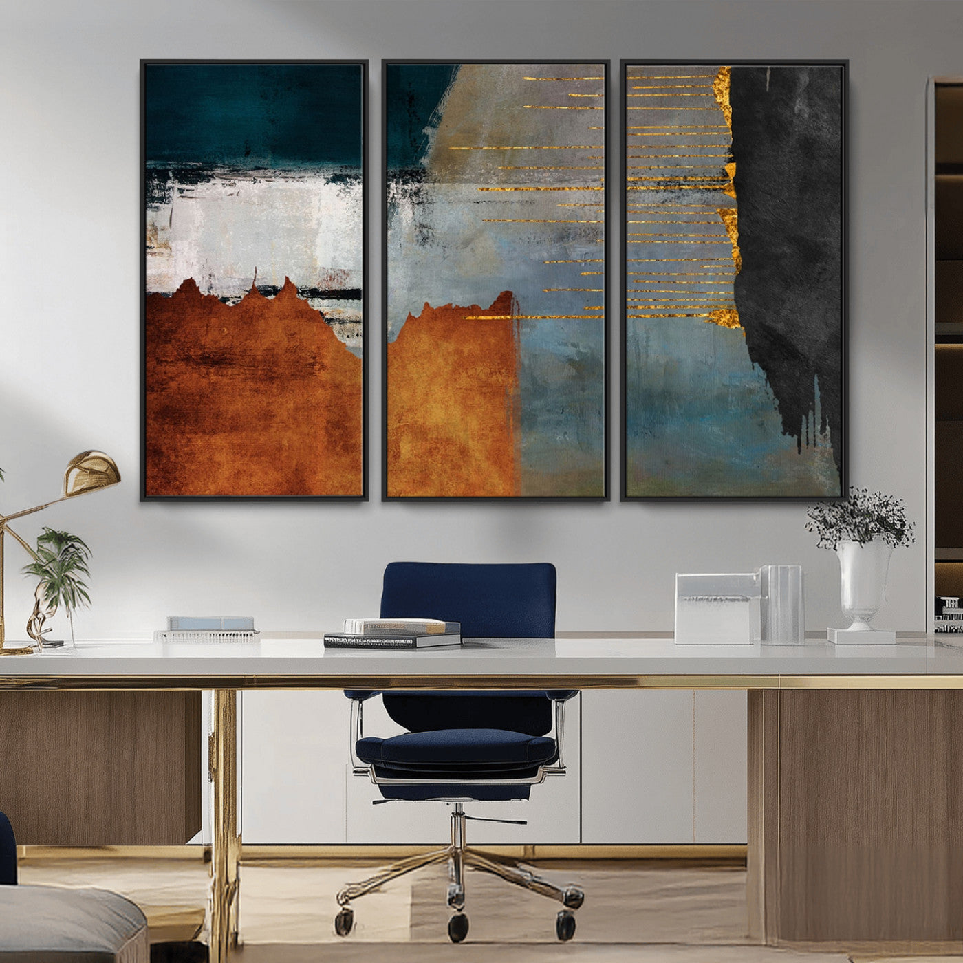 MGV-FC-48X32-3P - Modern Abstract Canvas Art Canvas Print - Framed and Ready to Hang Artwork for Contemporary Living Room or Office Decor