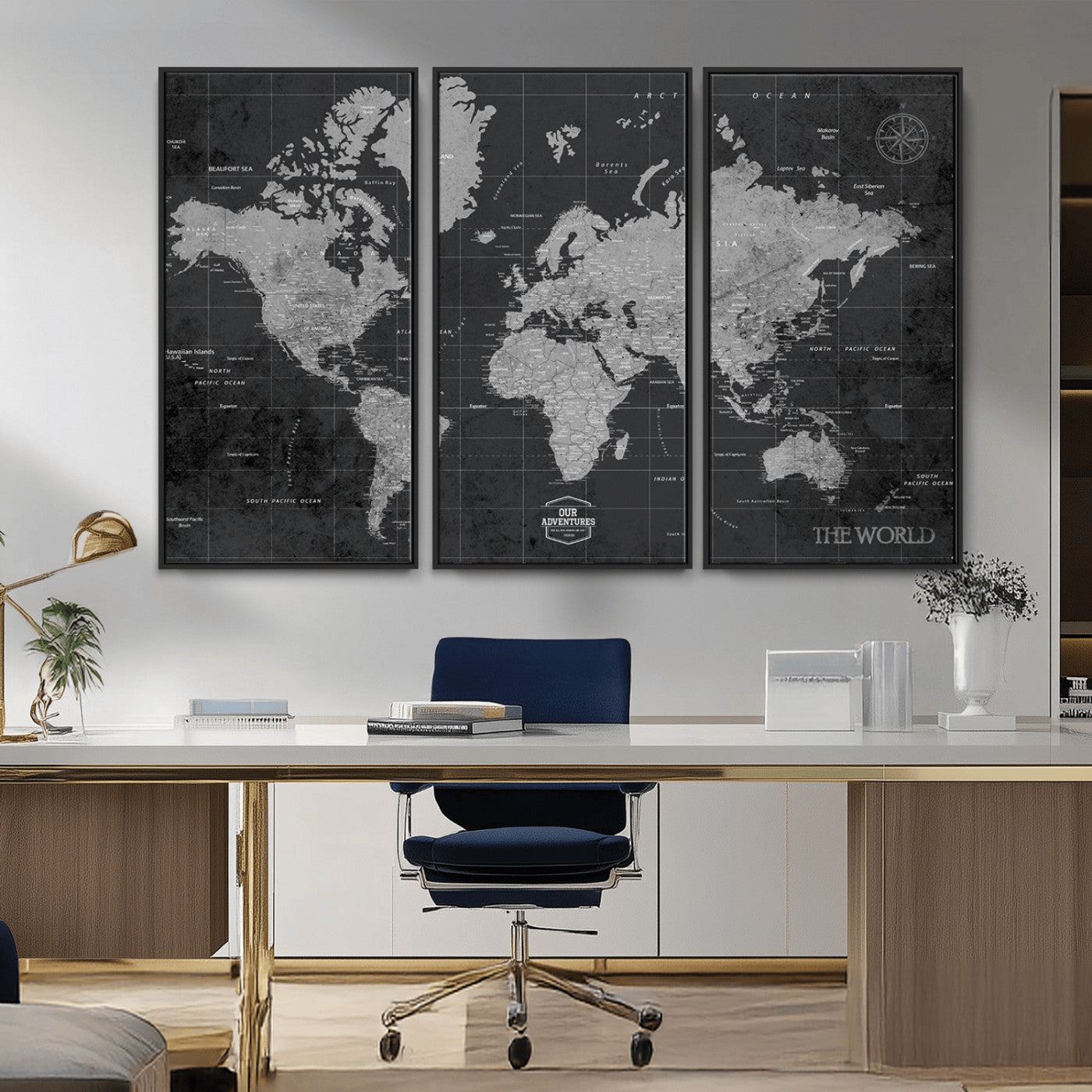 MGV-FC-48X32-3P - Push Pin World Map Canvas Print – Framed Wall Art for Couples to Track Their Travels – Anniversary