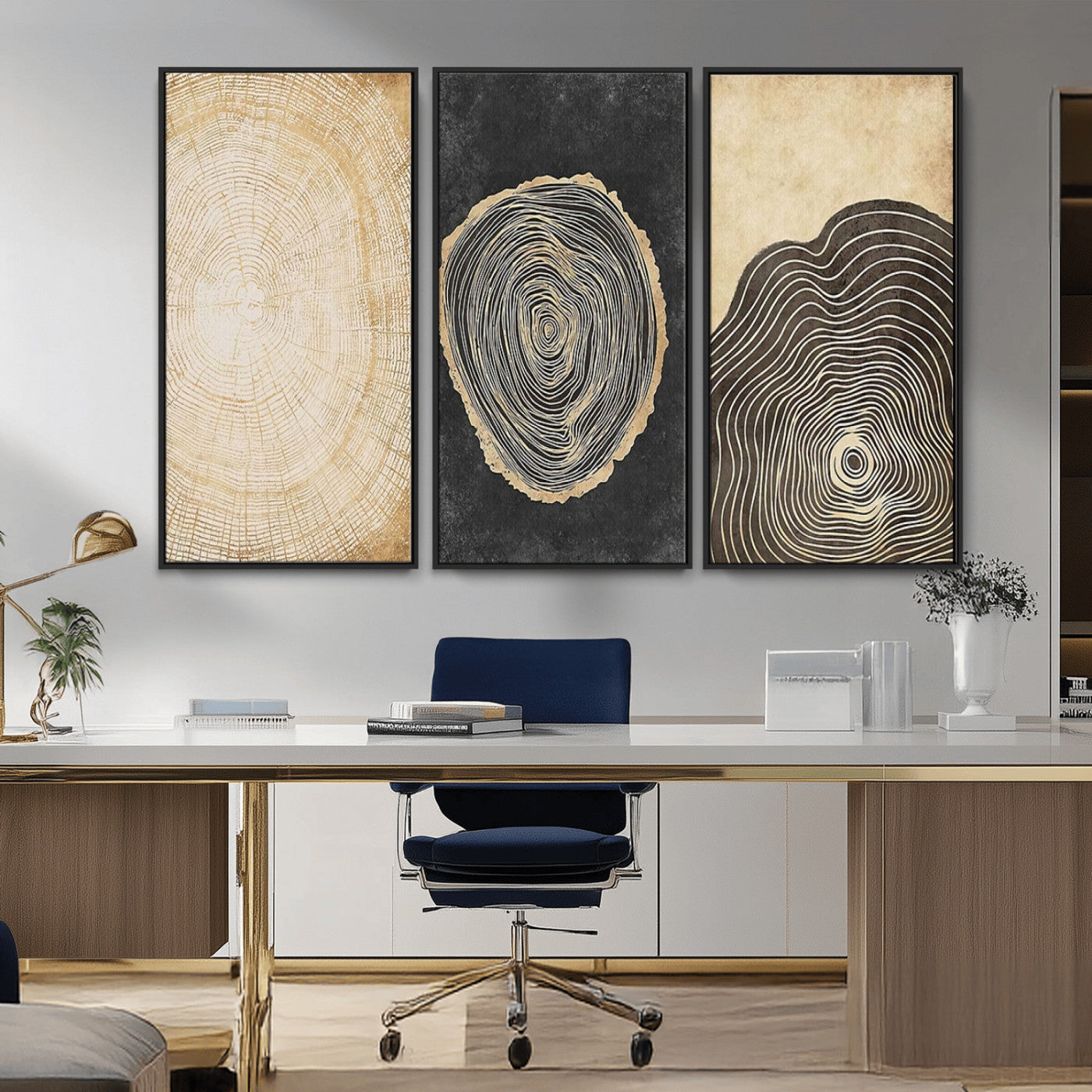 MGV-FC-48X32-3P - Tree Rings Canvas Wall Art Print – Minimalist Natural History in Modern Decor - Minimalist Boho Wall