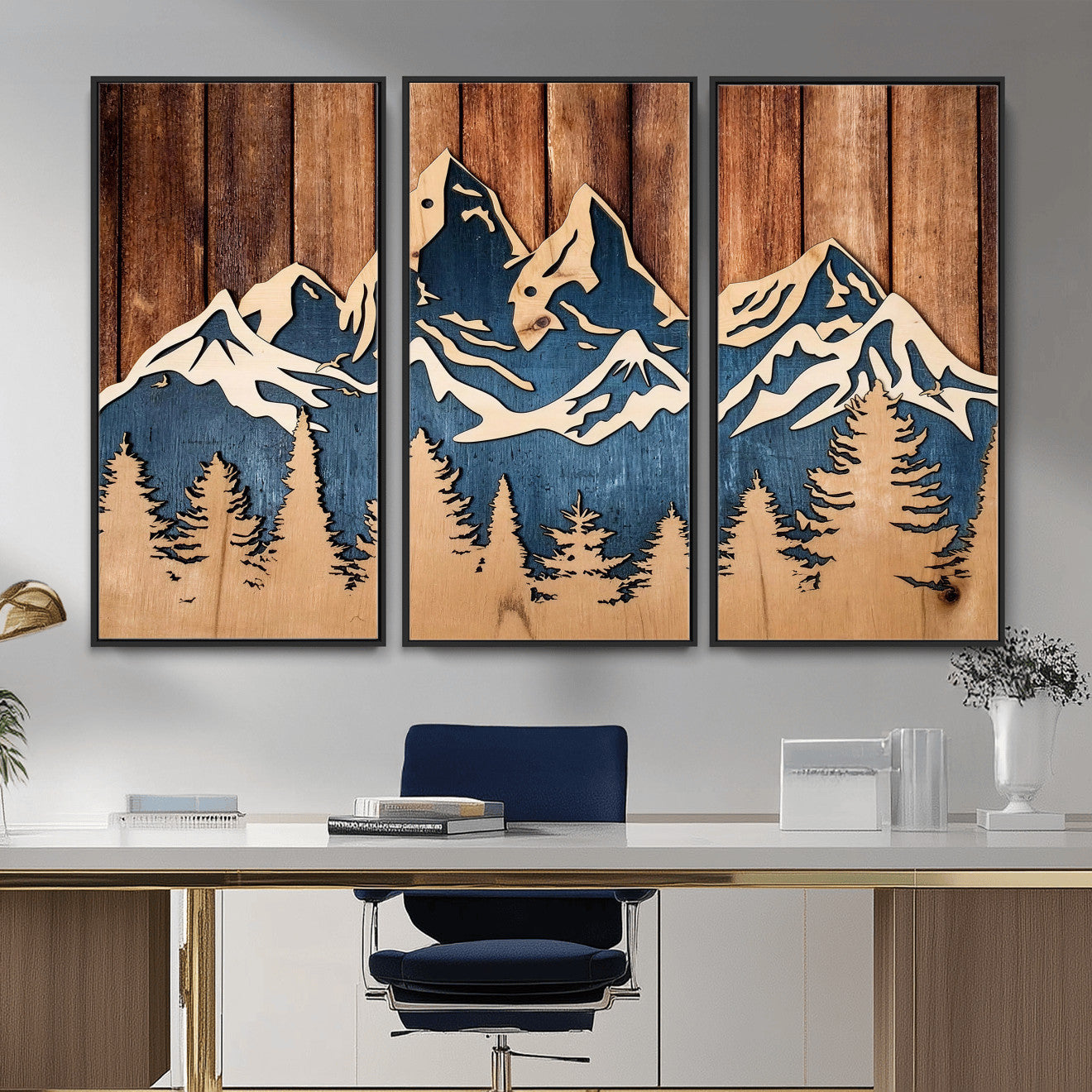 41330-MGV-CV-36X24 - Rustic Wood Style Mountain Wall Art, Nature Forest Canvas Print, Wooden Textured Mountain Artwork Print