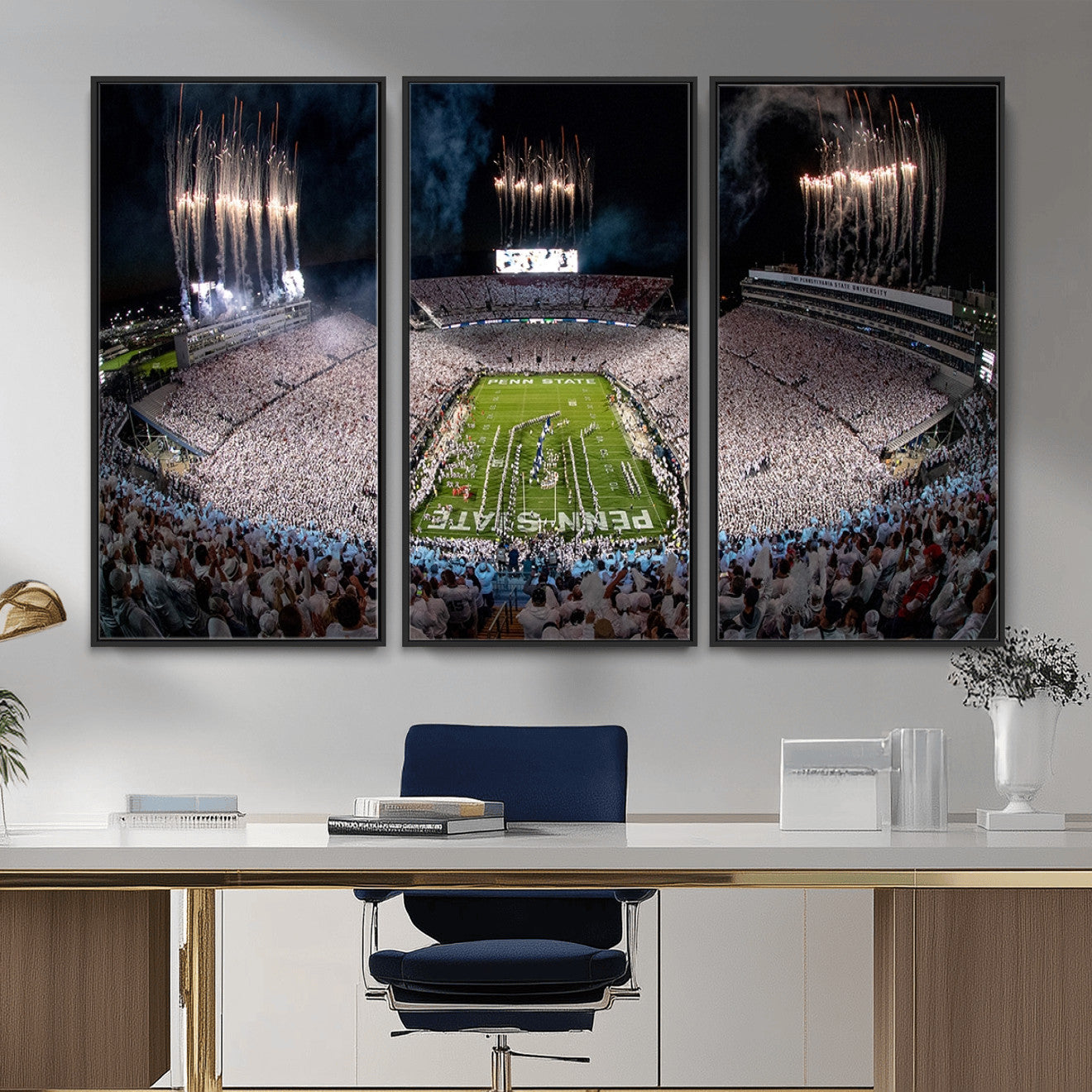 11391-MGV-CV-36X24 - Penn State Football Wall Art Canvas Print – Framed Stadium Game Day Sports Team Spirit Artwork for Home, Office