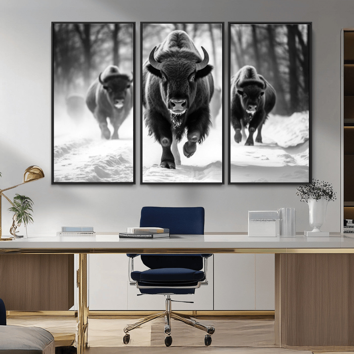 MGV-FC-48X32-3P - Buffalo Wall Art Canvas Print, Bison Family Wall Art Canvas Print
