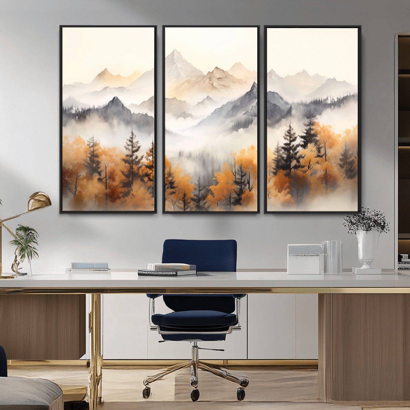 MGV-FC-48X32-3P - Abstract Mountain Wall Art | Misty Mountain Forest and Mountains Canvas Print for Living Room,