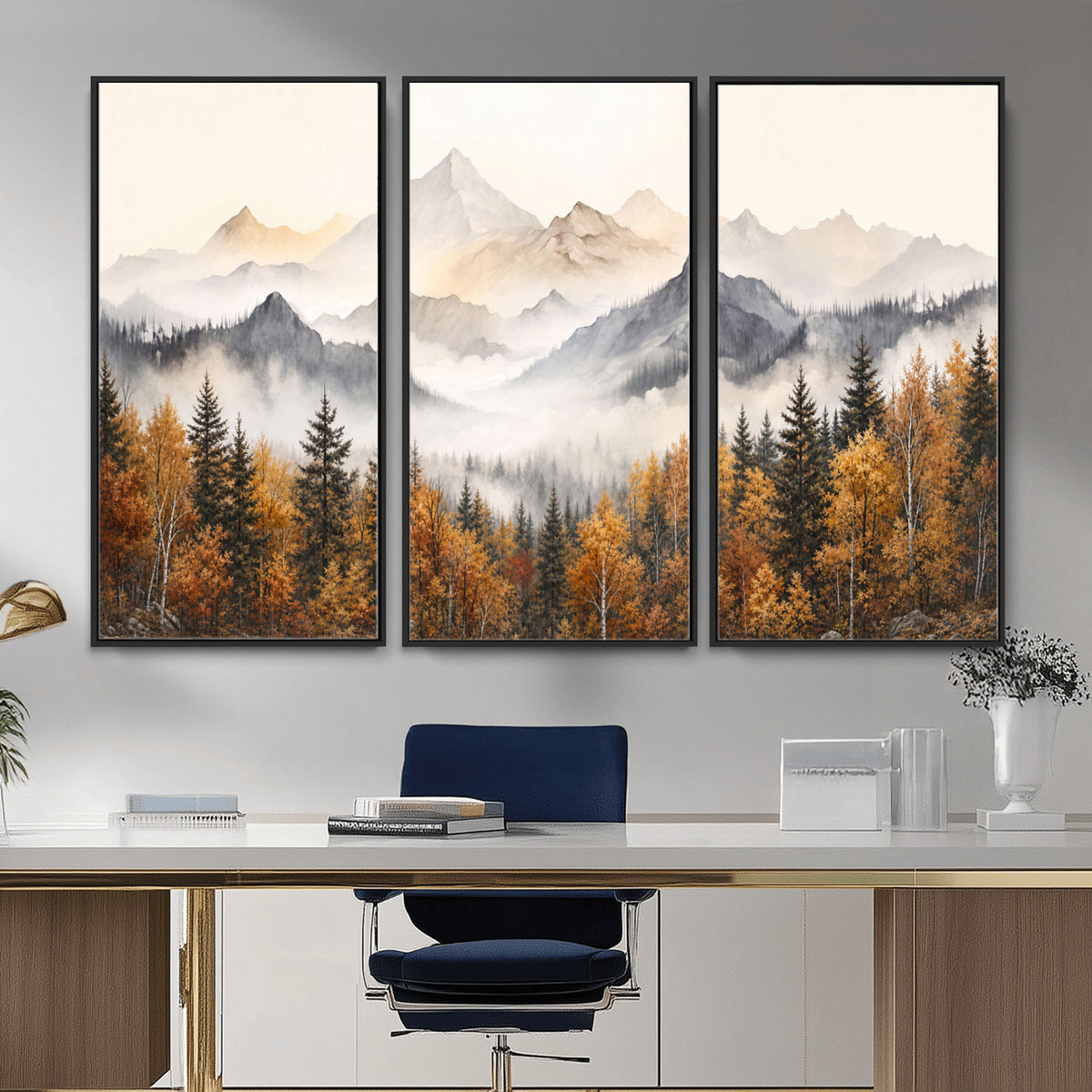 70049-MGV-CV-36X24 - Abstract Mountain Wall Art, Misty Mountain Forest