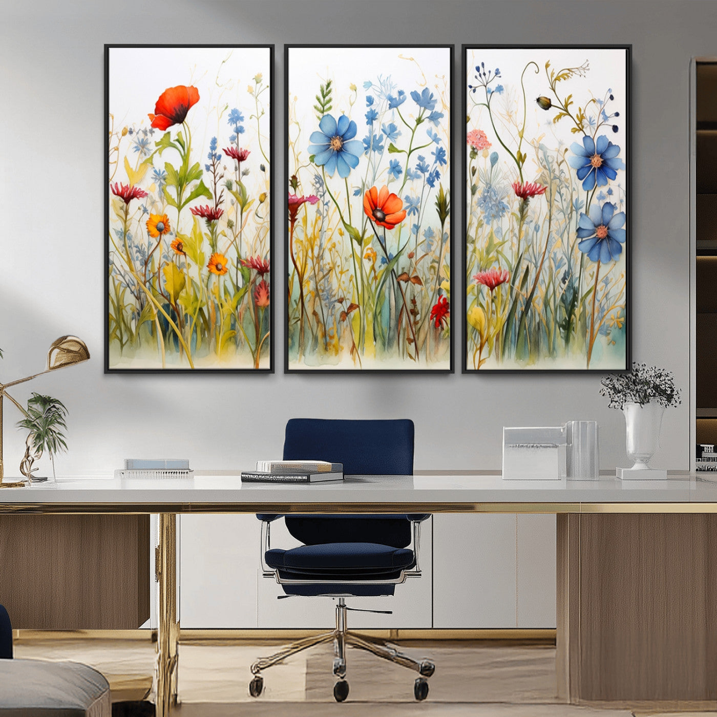 MGV-FC-48X32-3P - Colorful Wildflower Canvas Wall Art - Vibrant Floral Botanical Print, Bright Nature Decor for Living