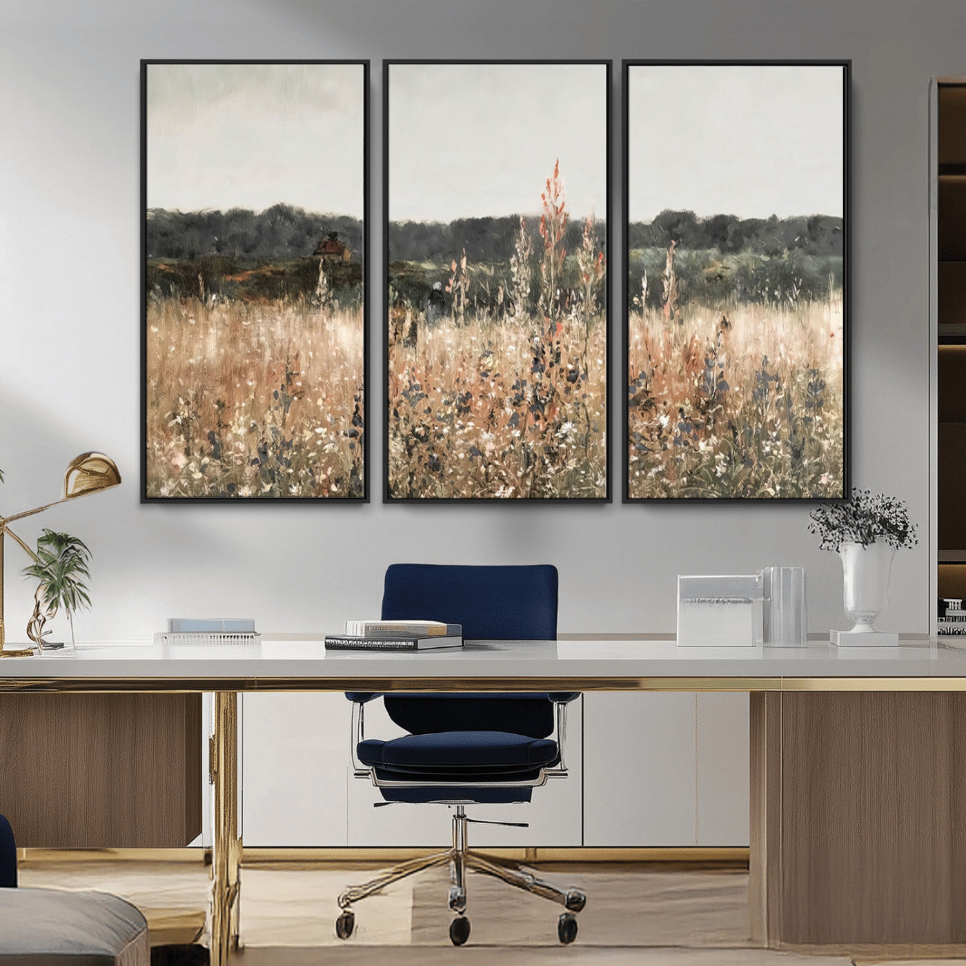 MGV-FC-48X32-3P - Abstract Wildflower Art Field Landscape Oil Painting Print, Country Field Wall Art - Framed Ready to Hang