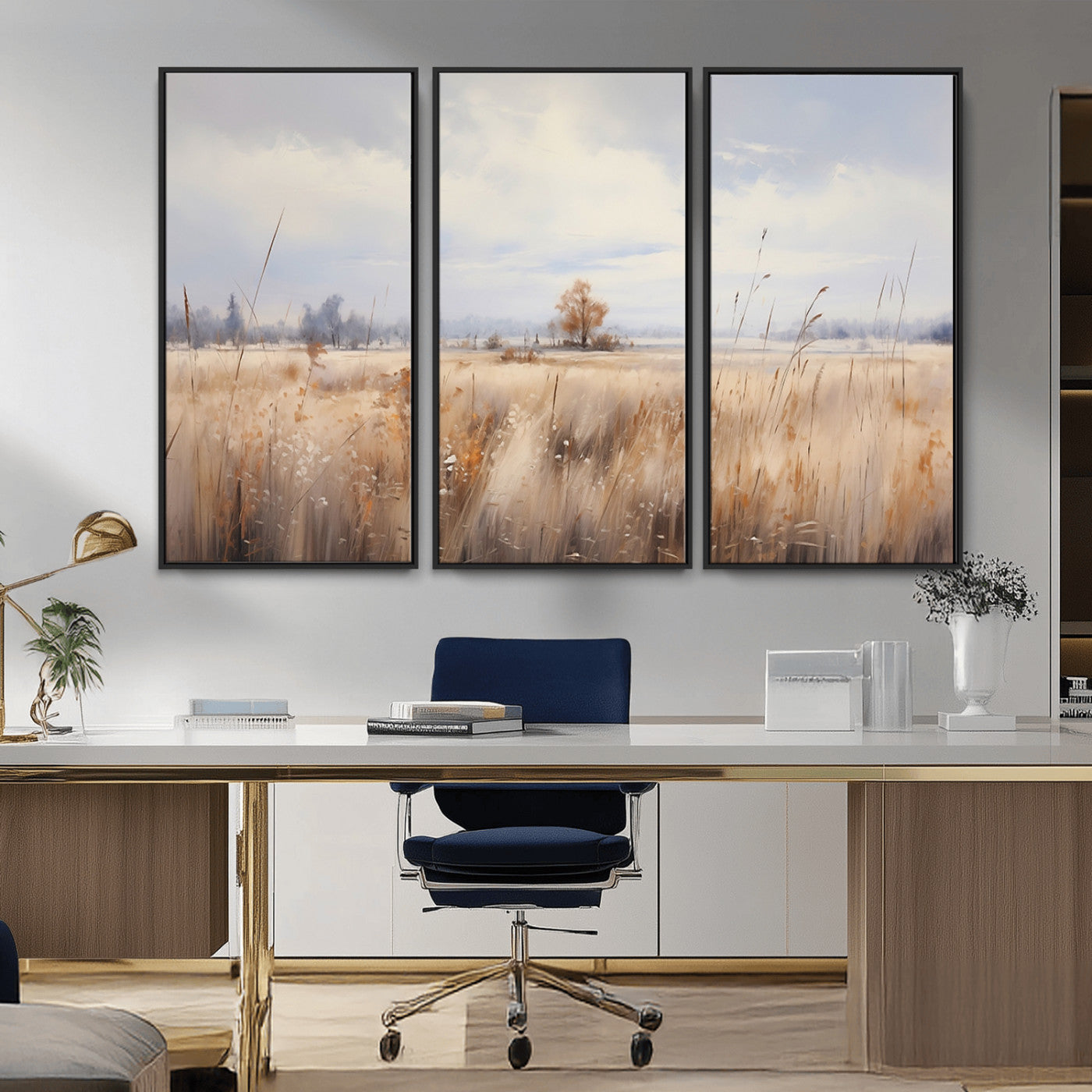 MGV-FC-48X32-3P - Golden Fields Wall Art Print Canvas – Serene Landscape of Nature’s Tranquility in Minimalist for