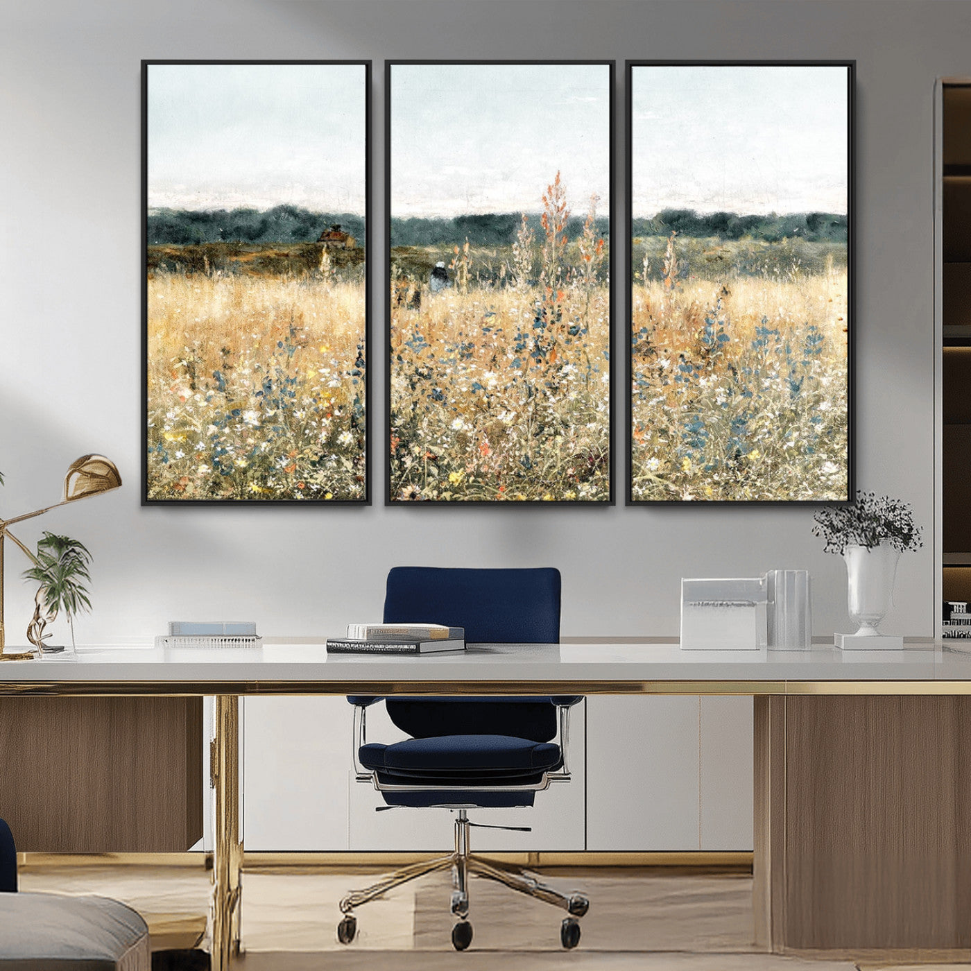 MGV-FC-48X32-3P - Wildflower Field Wall Art Canvas | Nature-Inspired Landscape Canvas Print for Living Room or Office | Rustic Floral Decor