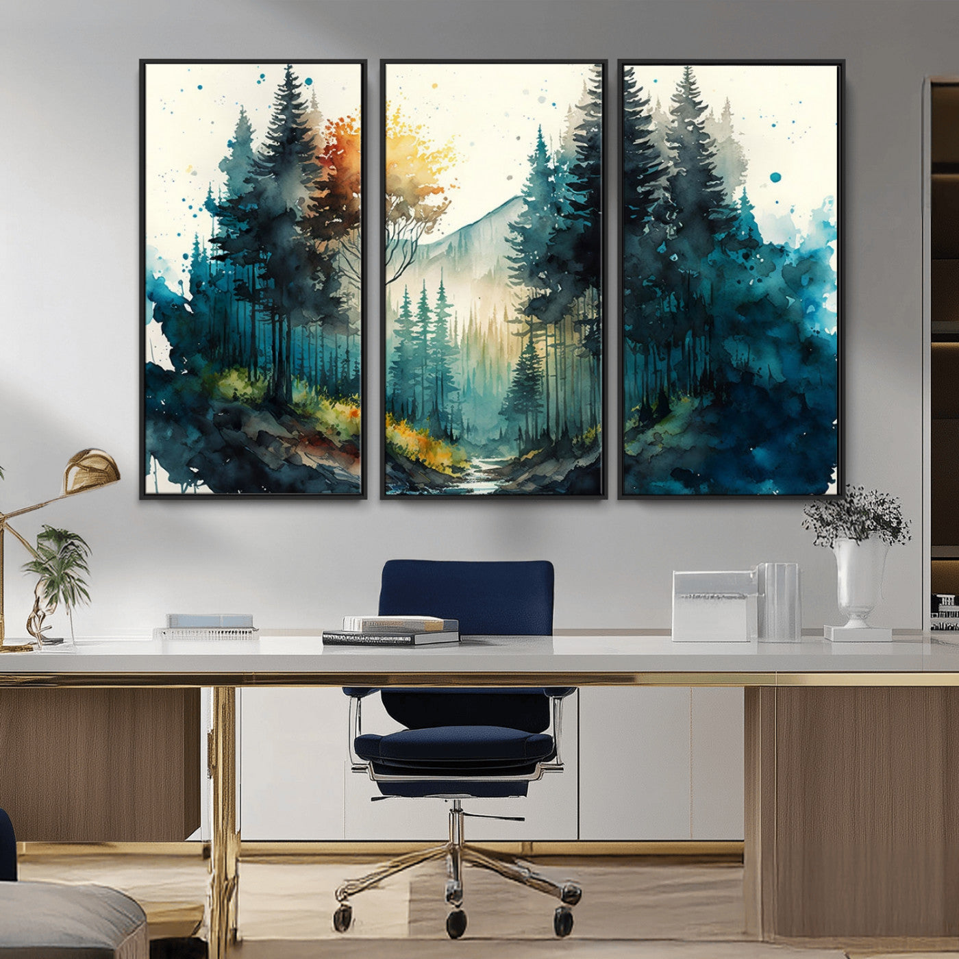 MGV-FC-48X32-3P - Watercolor Trees Forest Abstract Wall Art Canvas Print