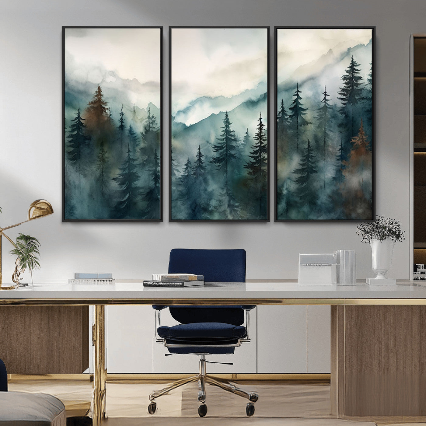 48468-MGV-CV-36X24-Serenity Forest Wall Art Canvas | Foggy Mountain Landscape Canvas Print for Living Room or Office | Nature-Inspired Woodland Decor