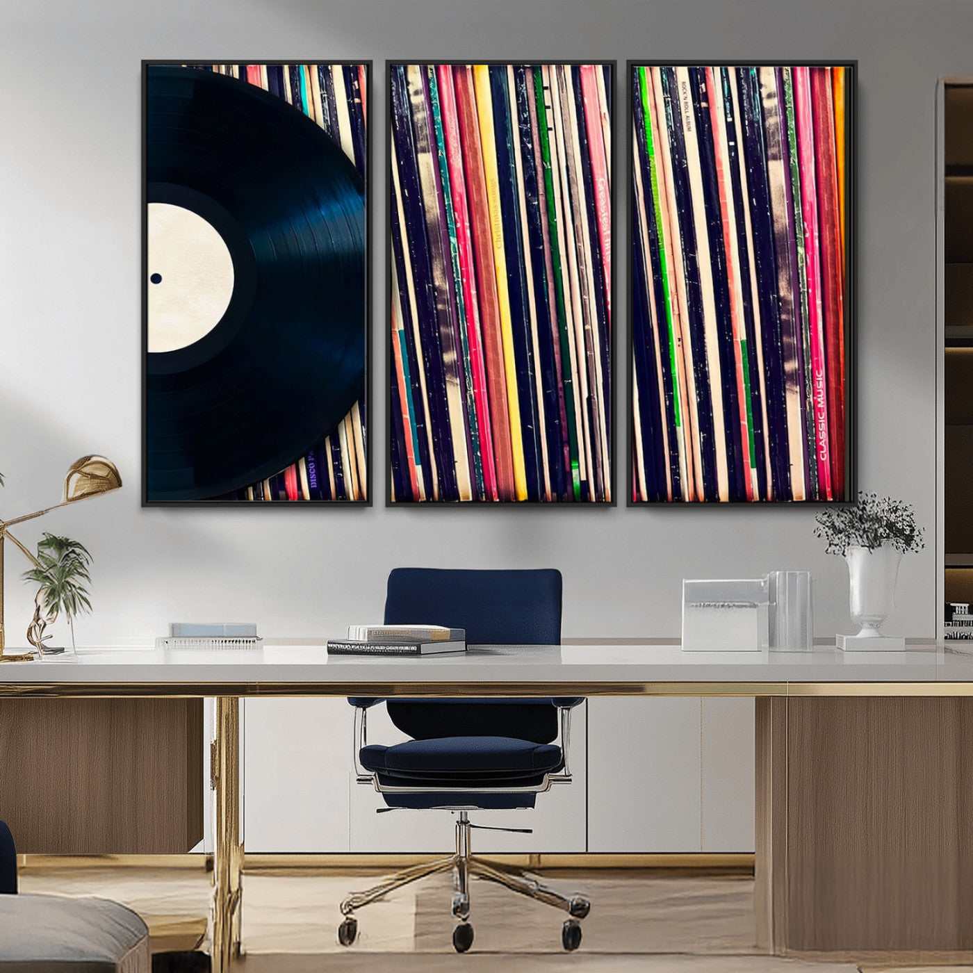 MGV-FC-48X32-3P - Vinyl Record and Album Collection Canvas Wall Art - Retro Music Decor for Living Room, Vintage Vinyl Lover’s Set