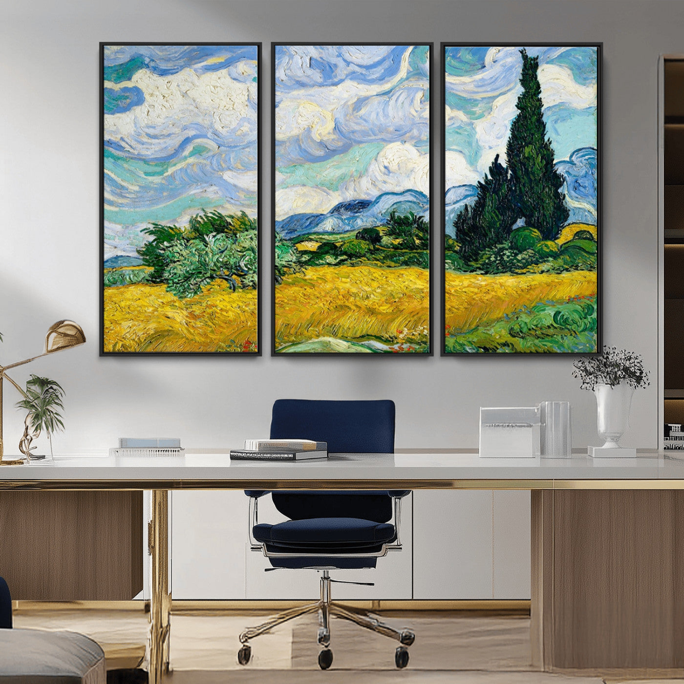 MGV-FC-48X32-3P - Wheatfield With Cypresses By Van Gogh Painting Wall Art Canvas Print