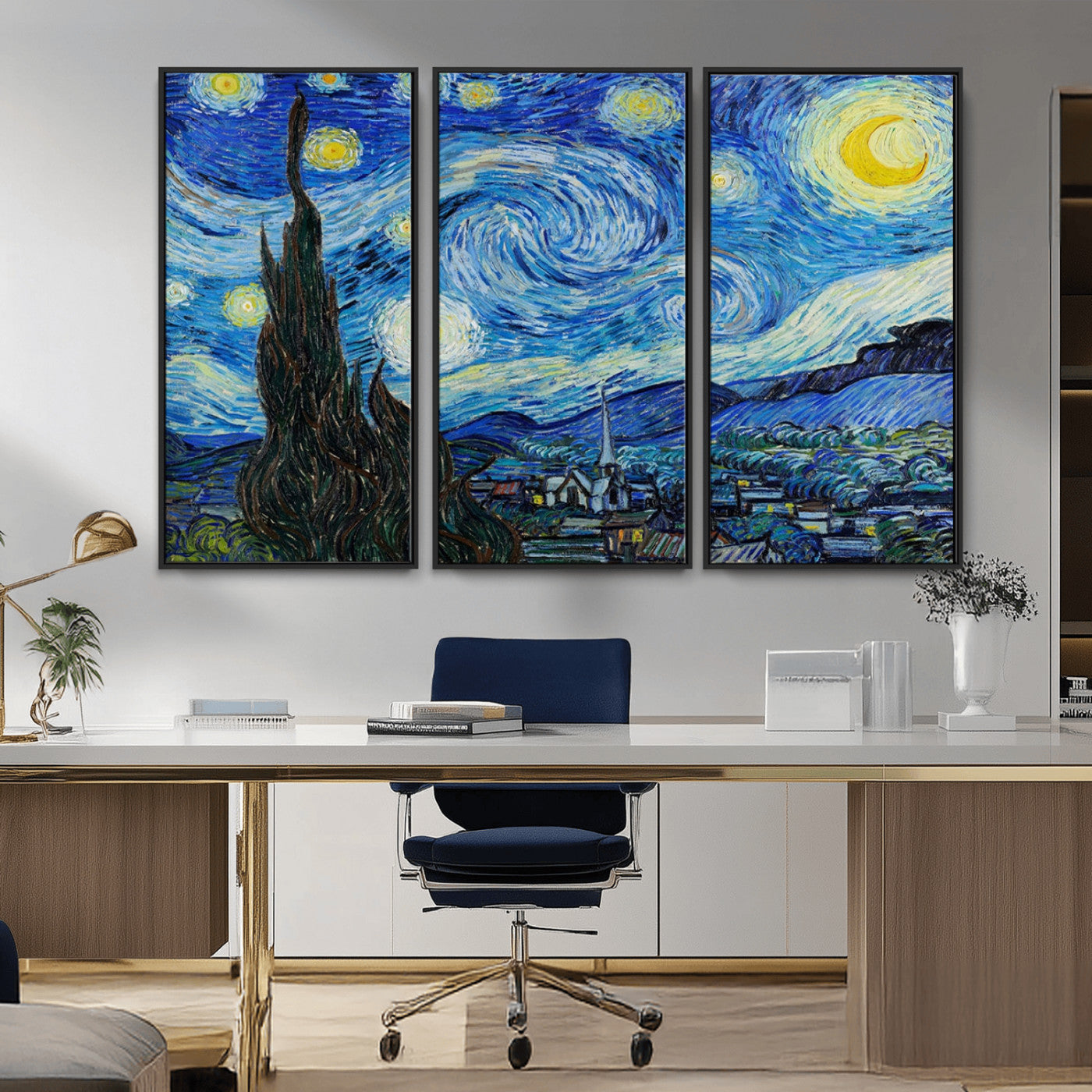 MGV-FC-48X32-3P - Vincent Van Gogh The Starry Night Abstract Wall Art Canvas Print