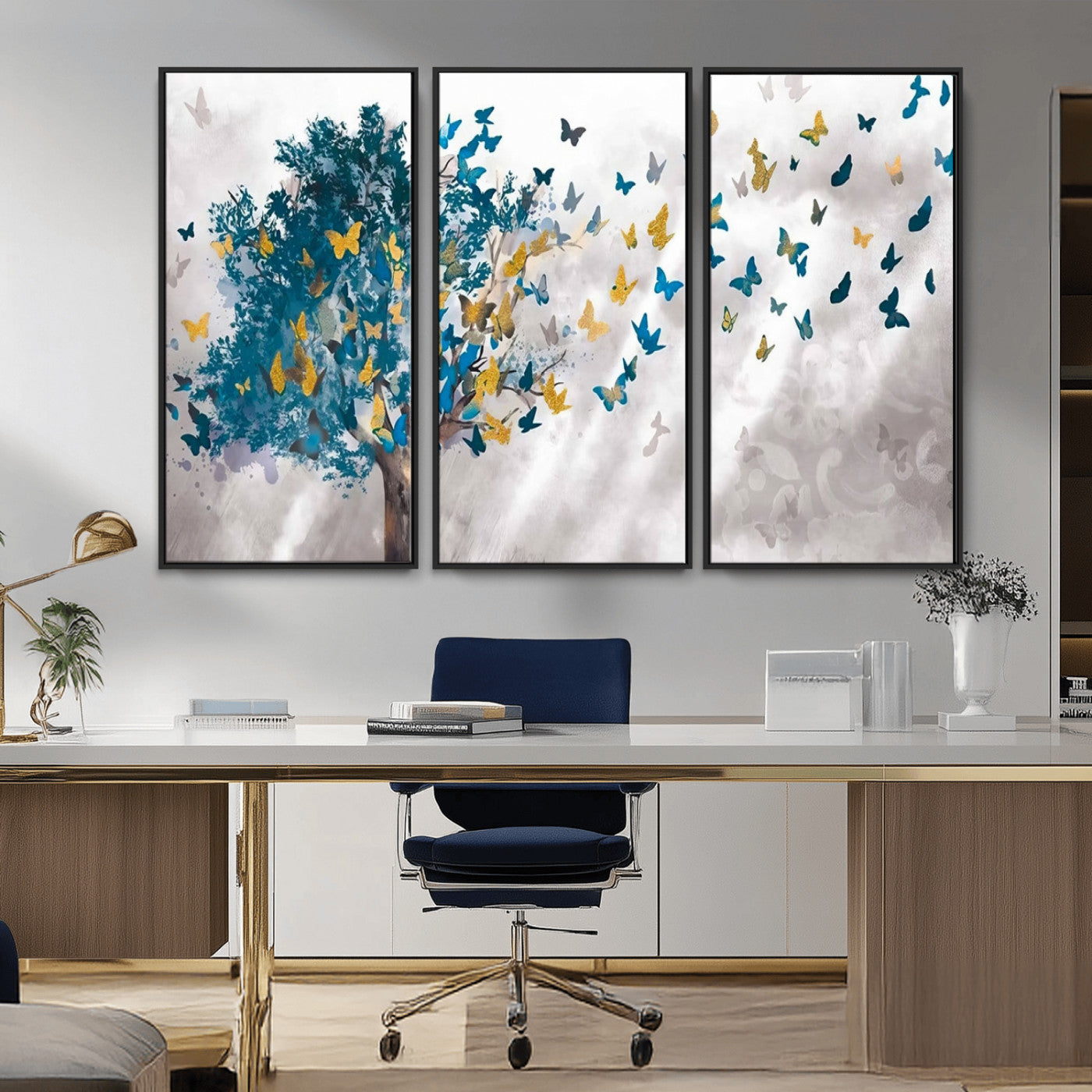 MGV-FC-48X32-3P - Tree Butterfly Abstract Tree and Butterfly Wall Art Canvas Print