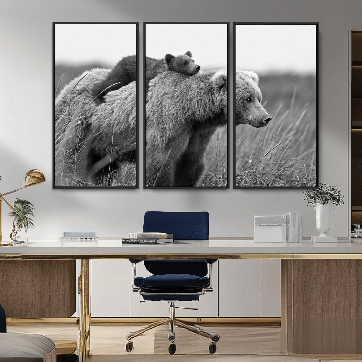 MGV-FC-48X32-3P - Bear and Cub Wall Art Canvas | 399 Bear Cub Wildlife-Inspired Animal Art for Living Room or Office | Grizzly Bear Print of Photography