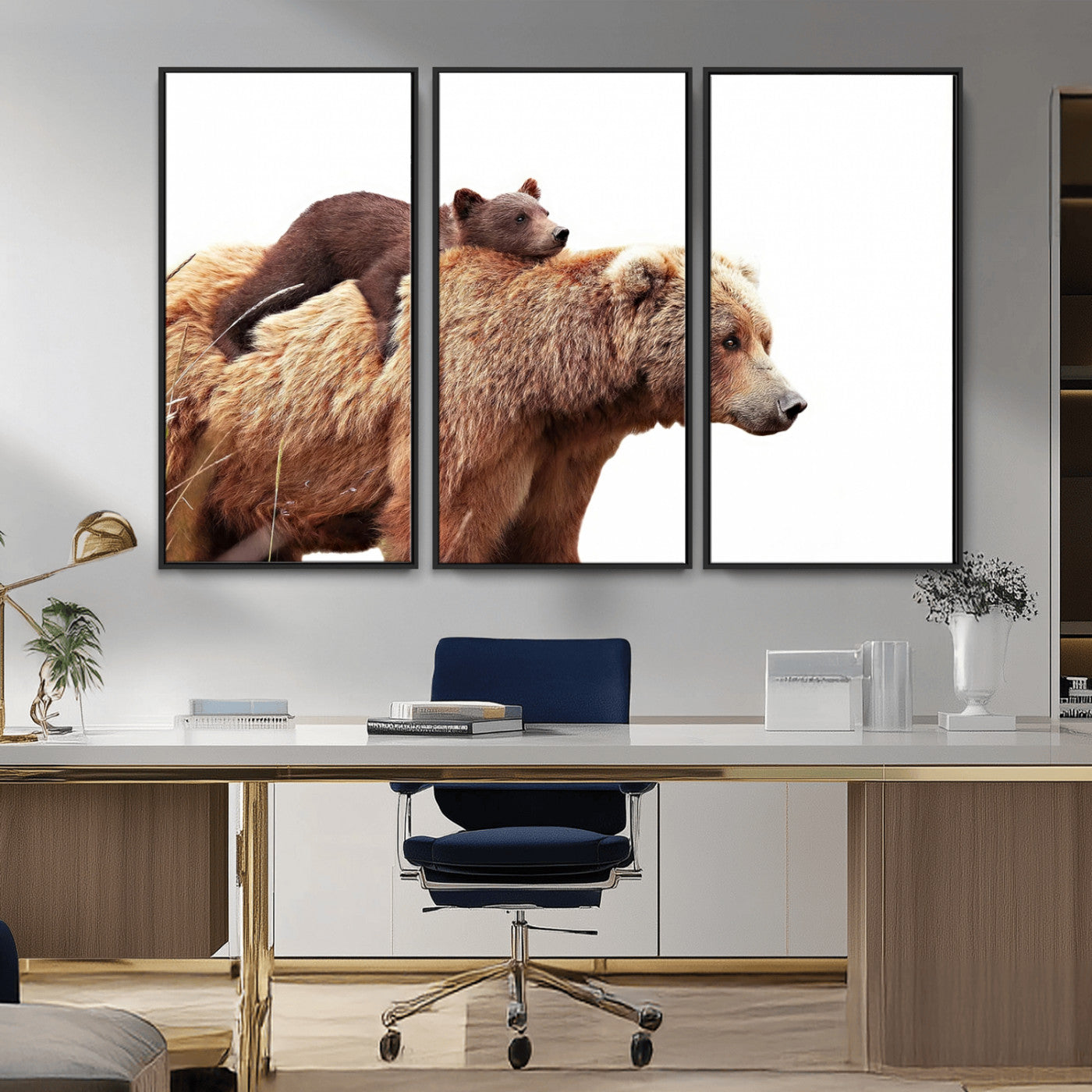 MGV-FC-48X32-3P - Mother and Baby Bear Canvas Wall Art - Adorable Wildlife Animal Print, Cozy Rustic Decor for Living Room,