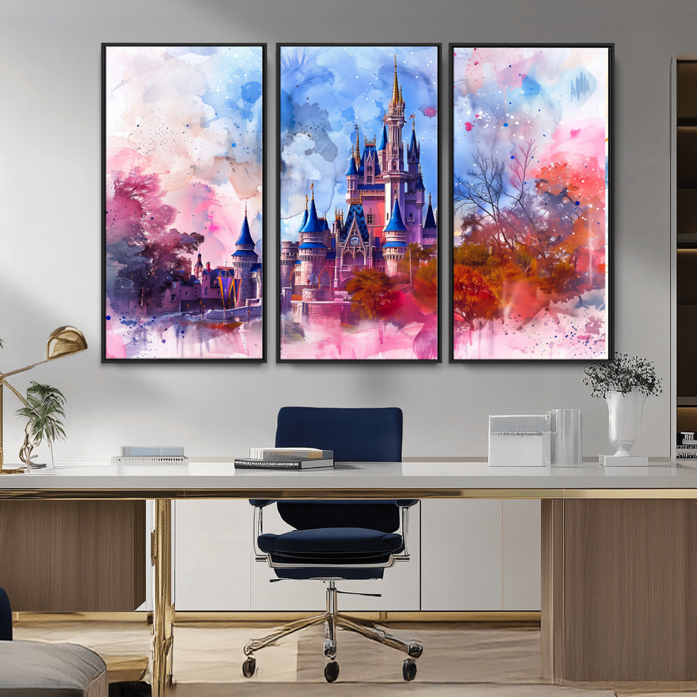 MGV-FC-48X32-3P - Disney Wall Art: Dreamy Watercolor Cinderella Castle Canvas Print