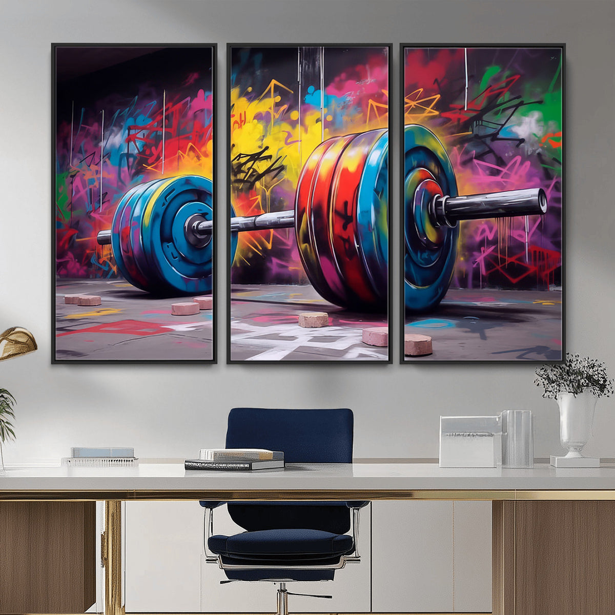 13549-MGV-CV-36X24 - Abstract Graffiti Barbell Canvas Wall Art | Urban Fitness Meets Bold Street Art