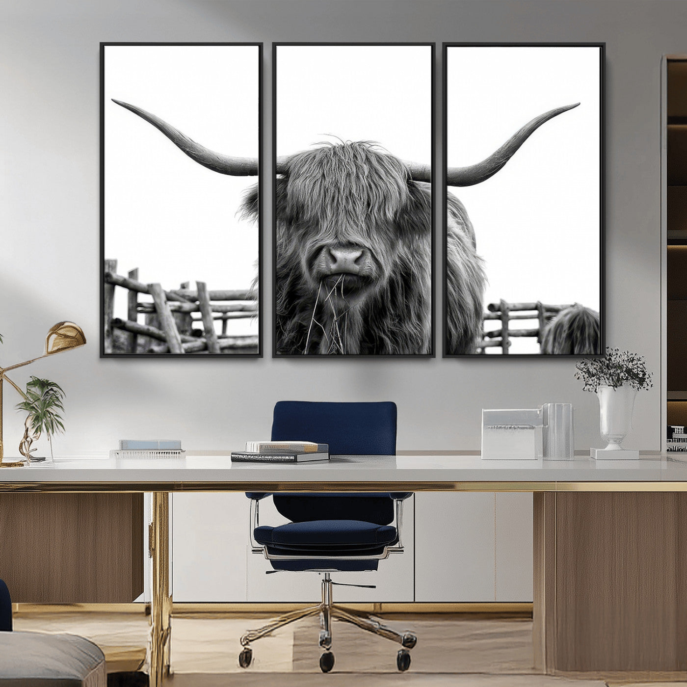 MGV-FC-48X32-3P - Longhorn Canvas Print, Bighorn Cow Wall Art Canvas Print