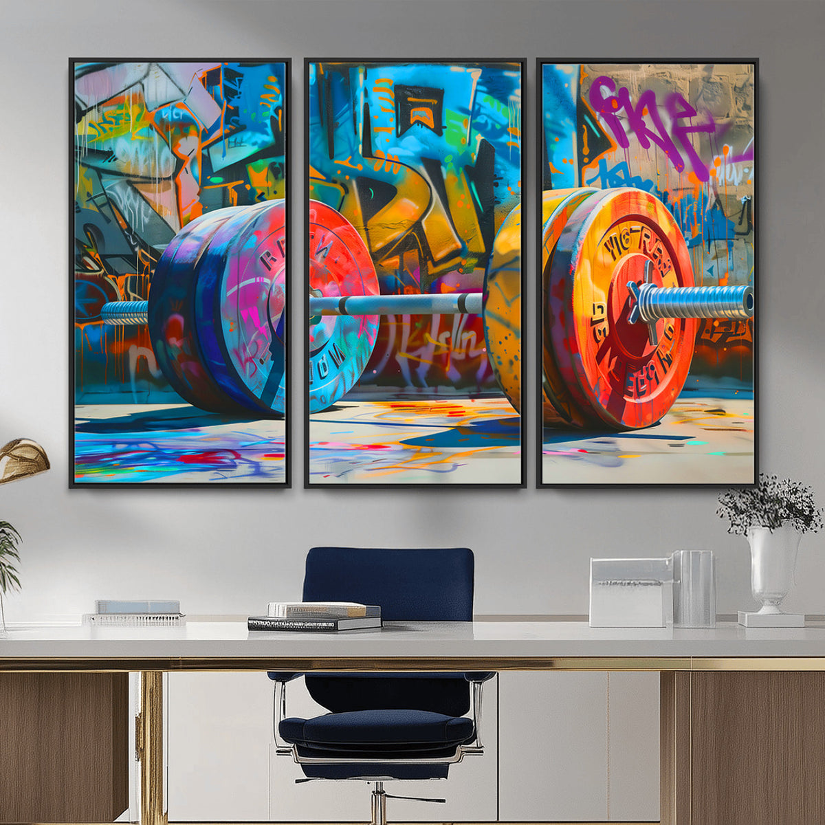 70871-MGV-CV-36X24 - Fitness Gym Barbell Graffiti Wall Art Canvas Print