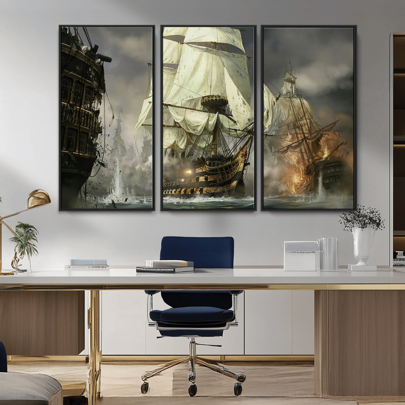 MGV-FC-48X32-3P - Pirate Ship War Wall Art Canvas Print