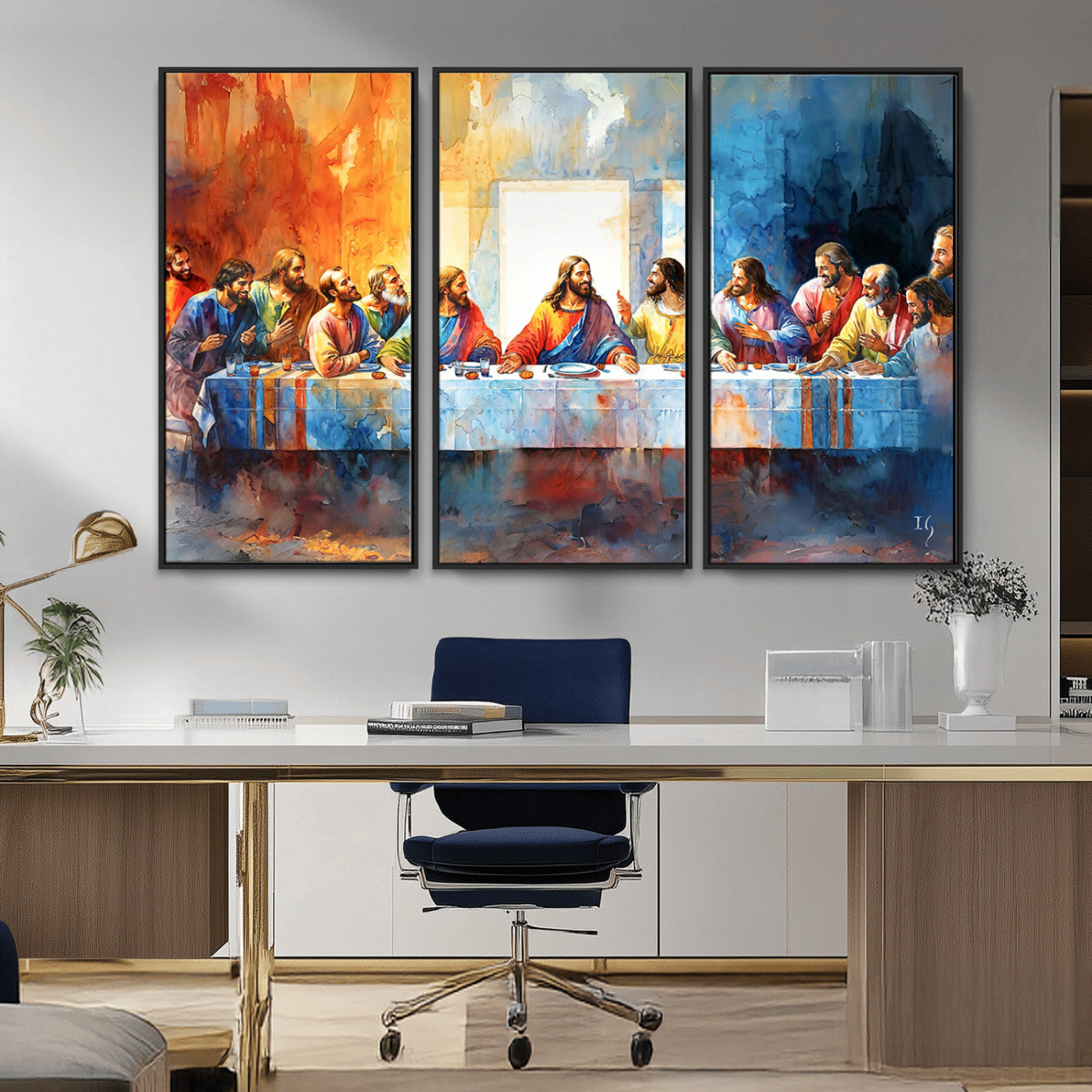 MGV-FC-48X32-3P - Abstract Waterolor The Last Supper Wall Art